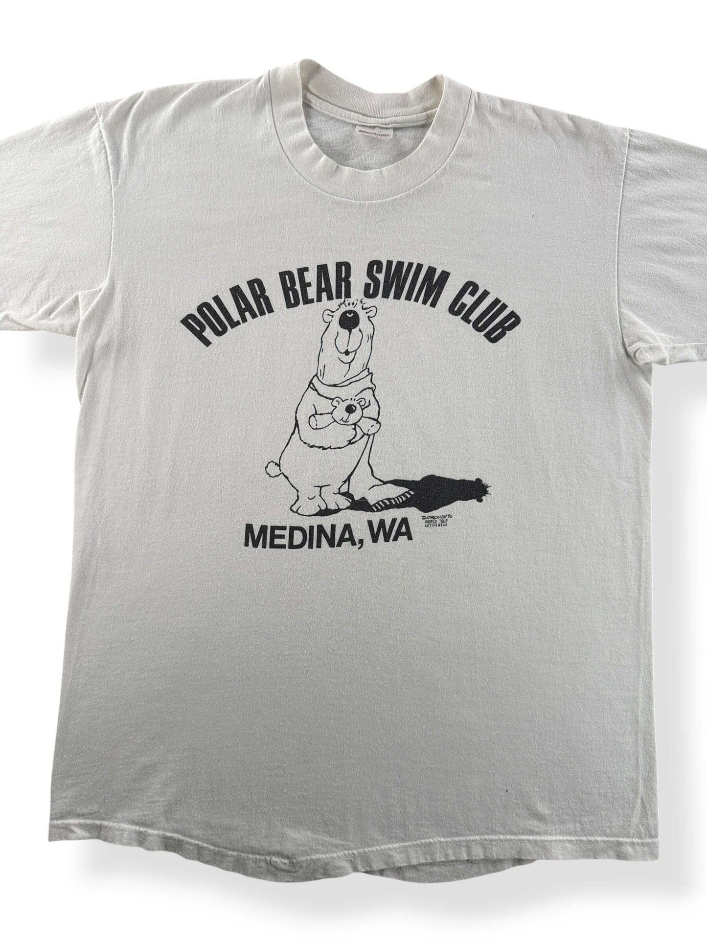 Front Close Up of Vintage Polar Bear Swim Team Tee SZ L (Fits M)