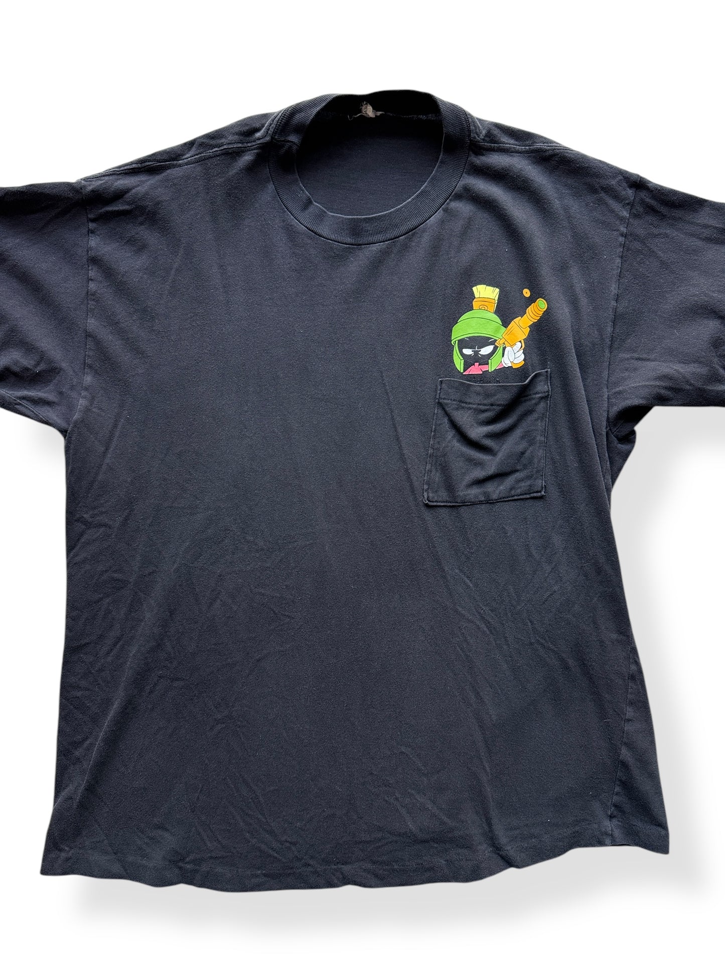 Front Close Up of Vintage Marvin the Martian Pocket Tee SZ XL