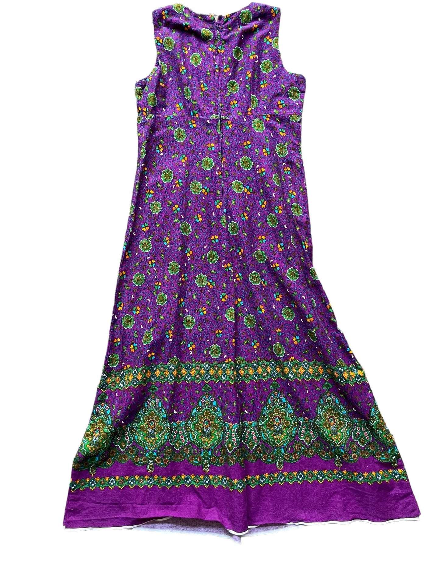 Back view of 1970s Purple Paisley Maxi Dress M-L