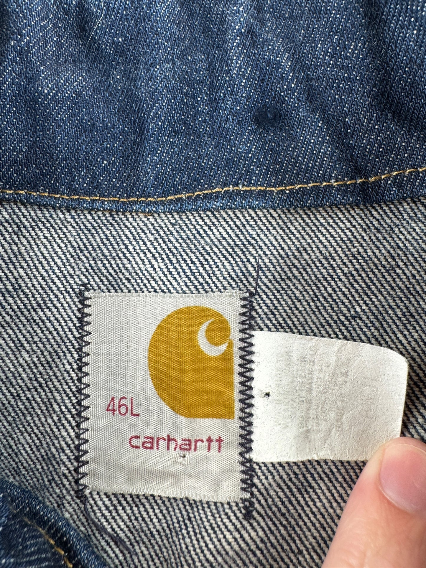 Tag on Vintage 70's Carhartt No Wash 2 Pocket Trucker Jacket SZ 46L
