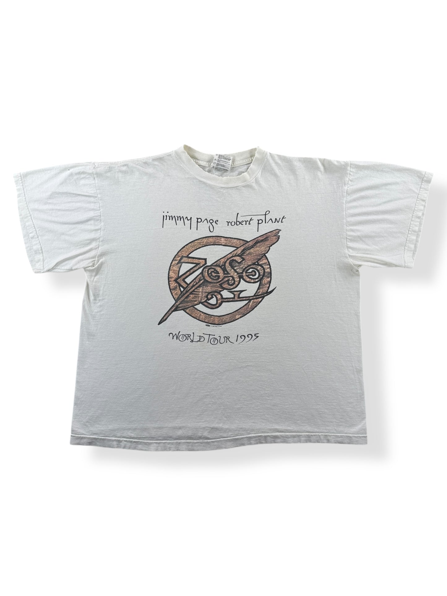 Front of Vintage 1995 Winterland Robert Plant Jimmy Page World Tour Tee SZ XL