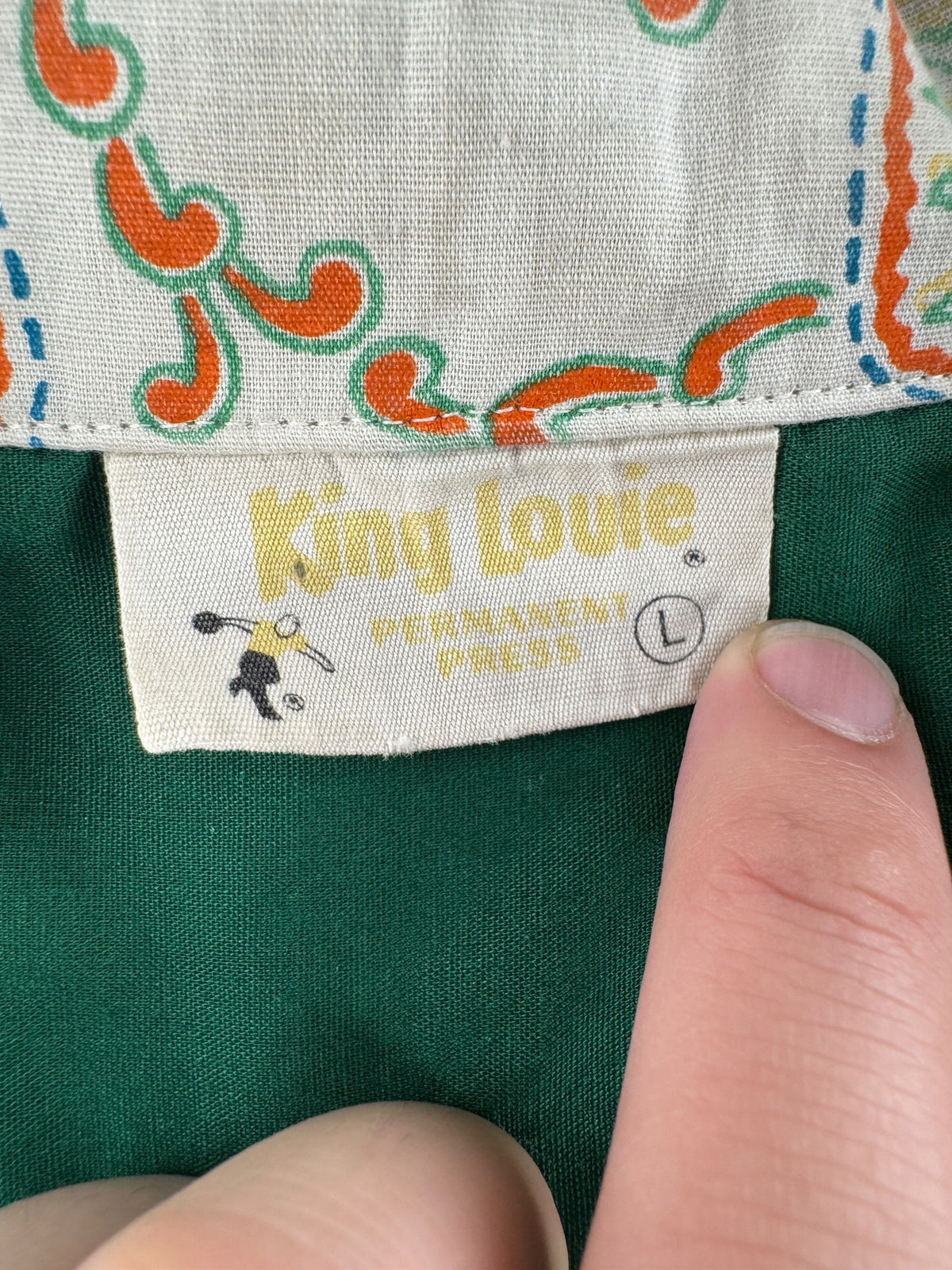 Tag on Vintage King Louie Paisley Trim Bowling Shirt SZ L