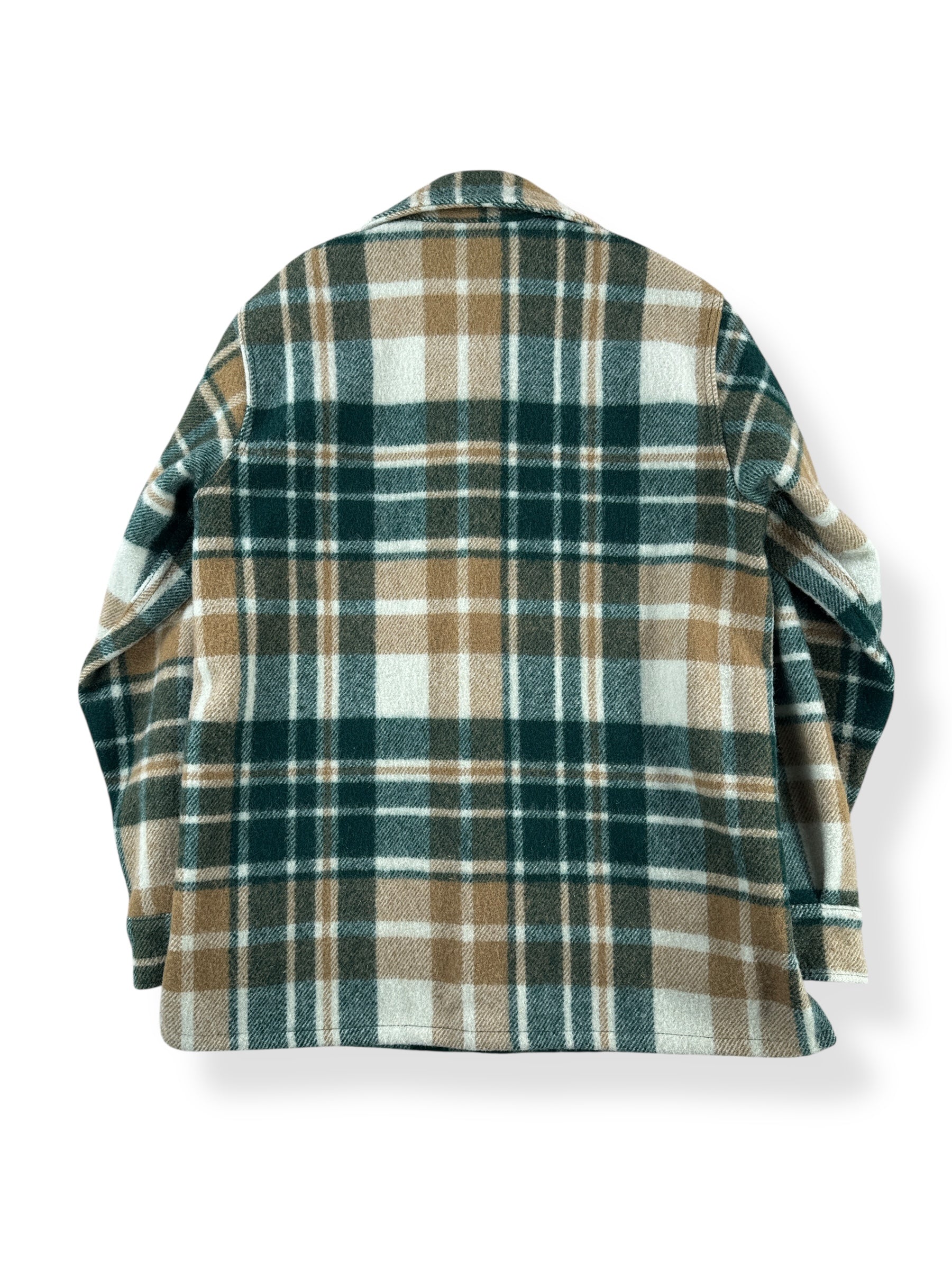 Back of Vintage Woolrich Green & Beige Plaid Jacket SZ M