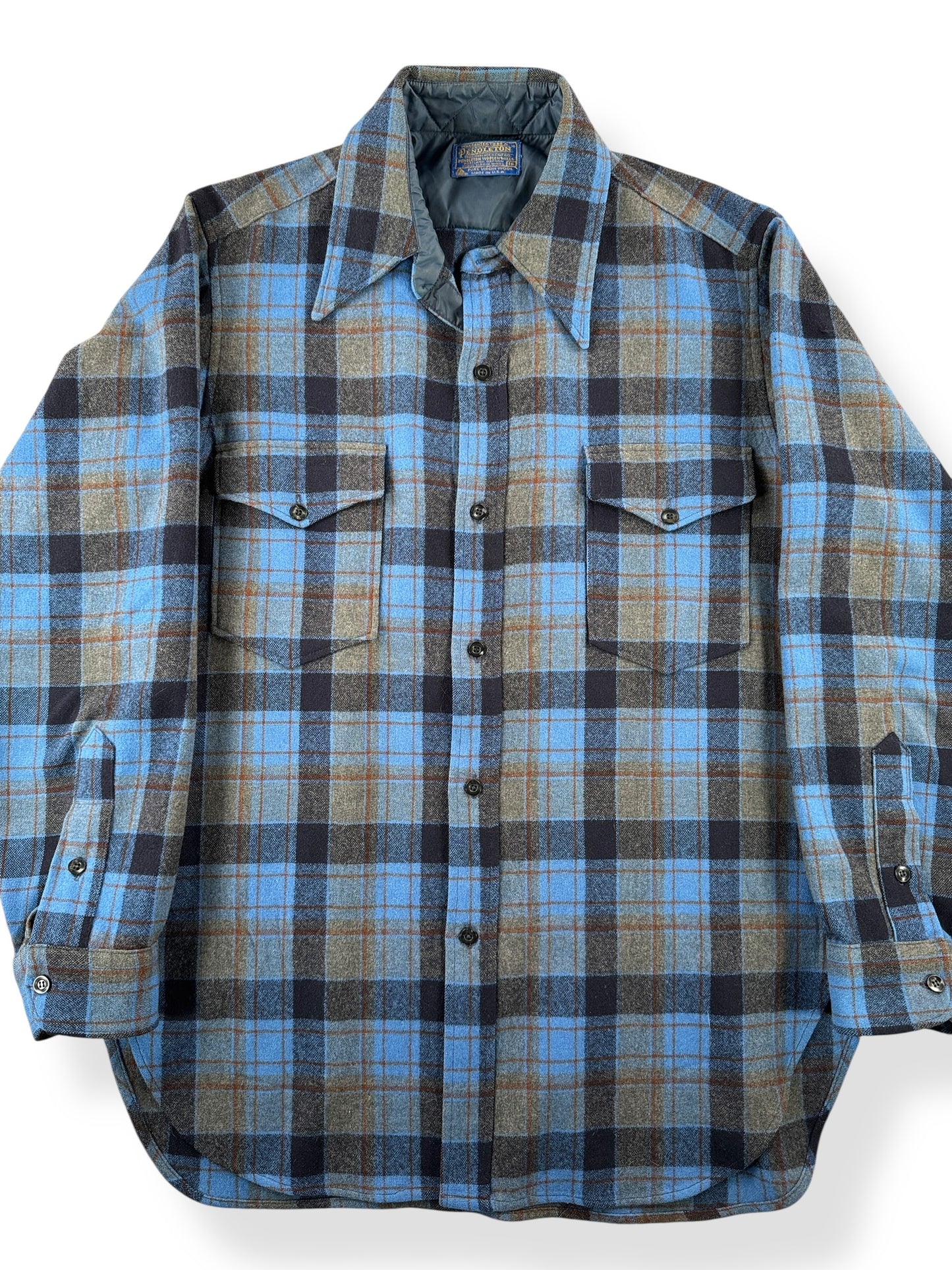 Front Close Up of Vintage 70s Pendleton Button Up Flannel SZ L