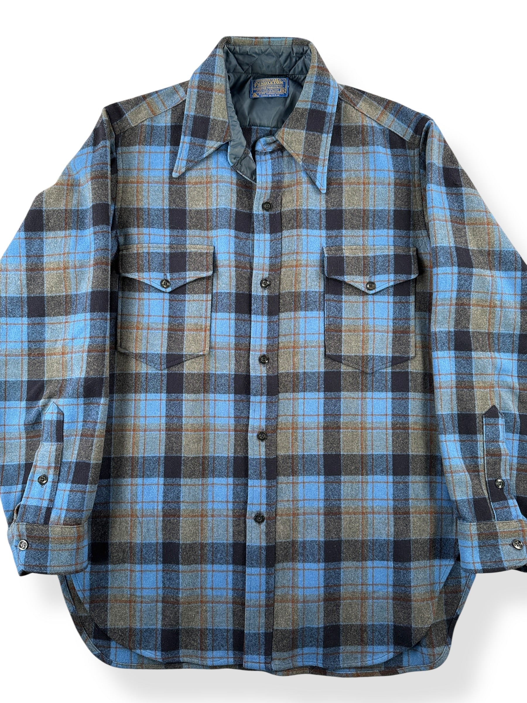 Front Close Up of Vintage 70s Pendleton Button Up Flannel SZ L