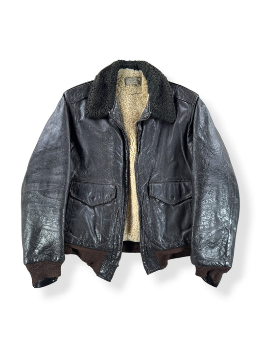 Front Close Up of Vintage LL Bean Leather Bomber Jacket SZ L - AS IS