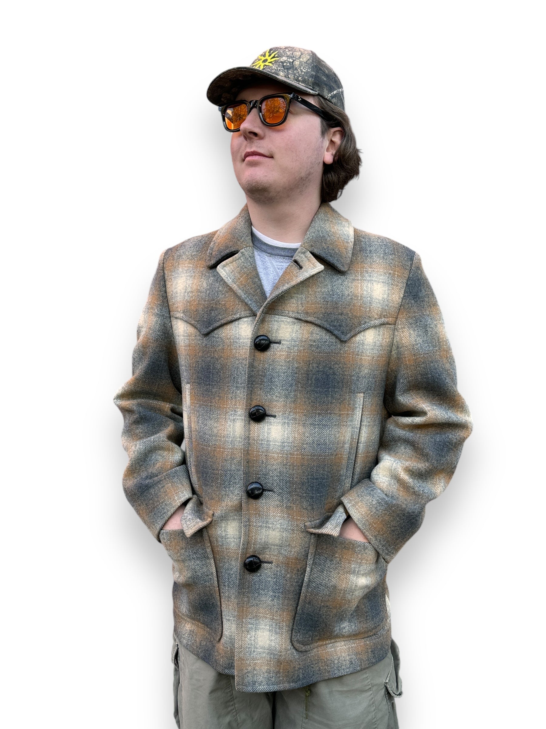 on body front of Vintage Pendleton Shadow Plaid Overcoat SZ 42