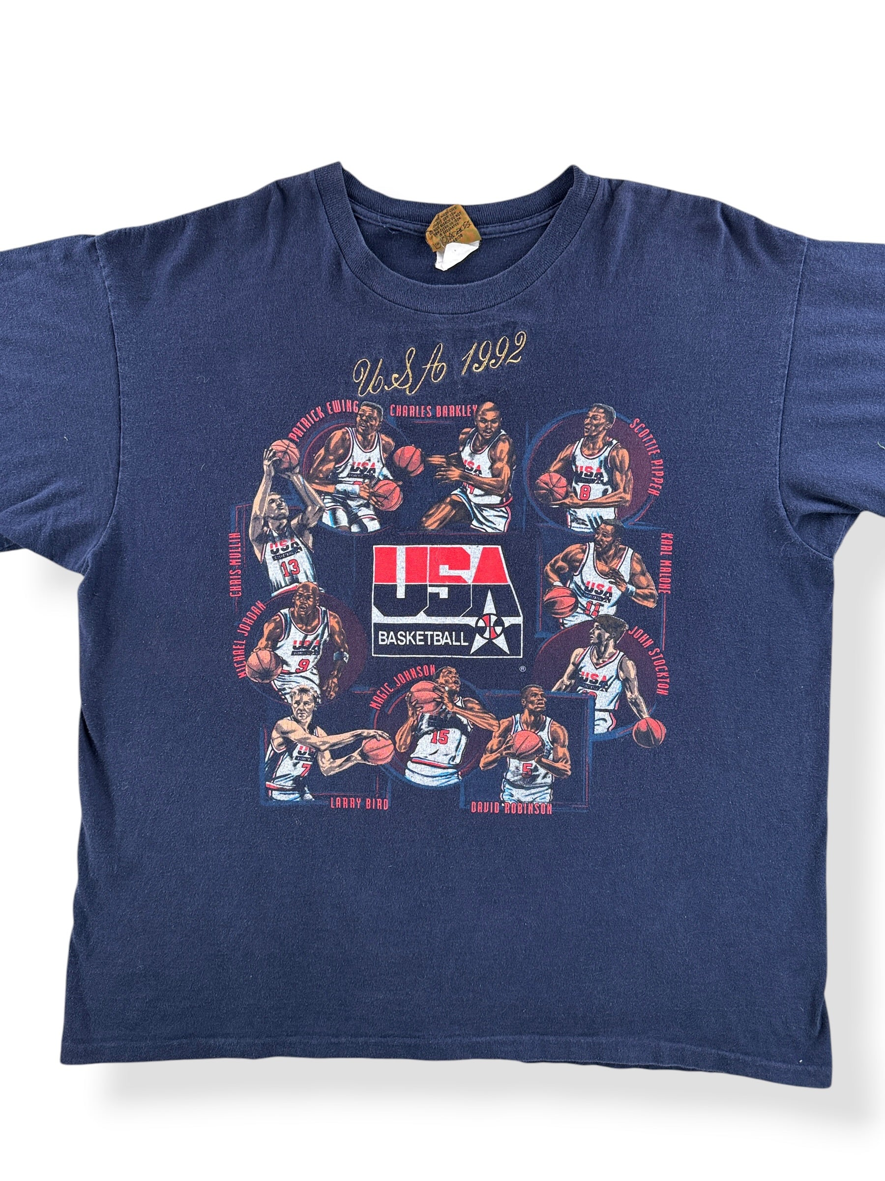 Front Close Up of Vintage 1992 USA Basketball Tee SZ XL