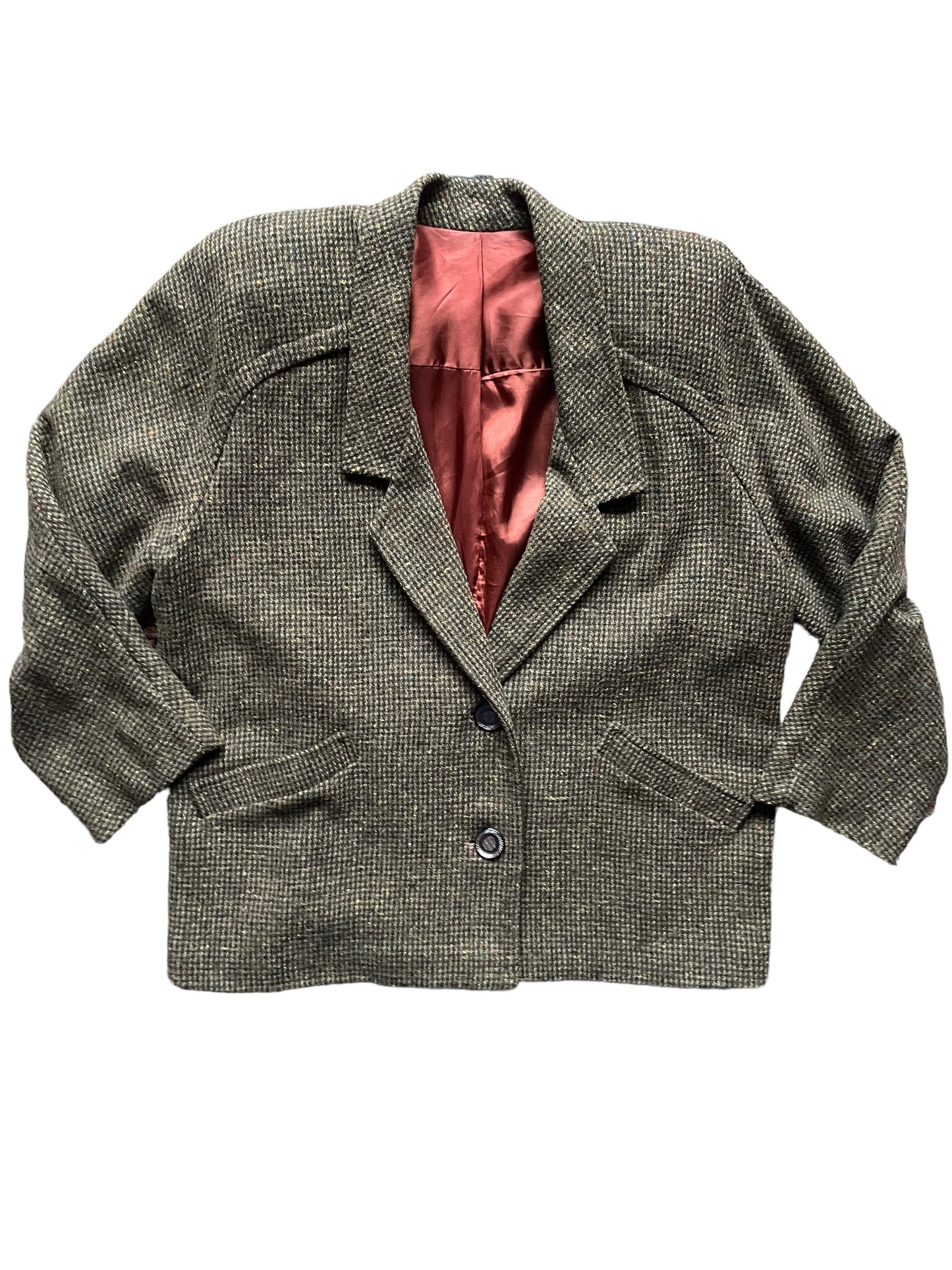 Full front view of Vintage 1940s Tweed Boxy Blazer SZ L | Seattle True Vintage | Barn Owl Vintage Coats