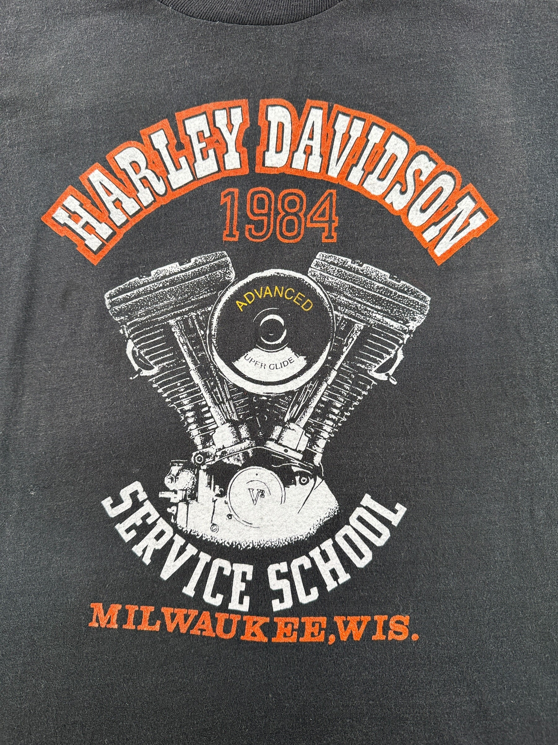 Graphic of Vintage Harley Davidson Service School Milwaukee Tee SZ M (Fits S)