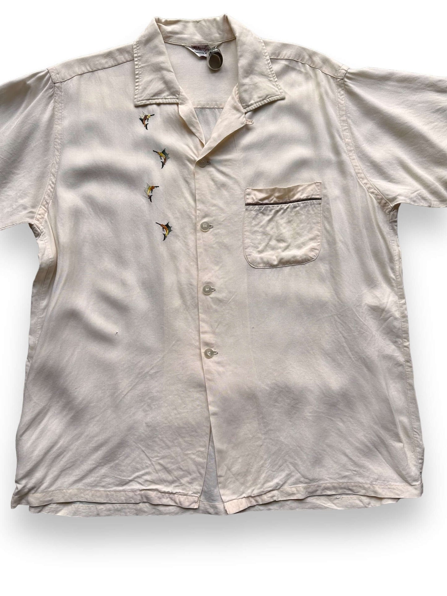 Front Detail on Vintage Palm Springs Loop Collar Swordfish Shirt SZ L | Vintage Rockabilly Shirt Seattle | Barn Owl Vintage Seattle
