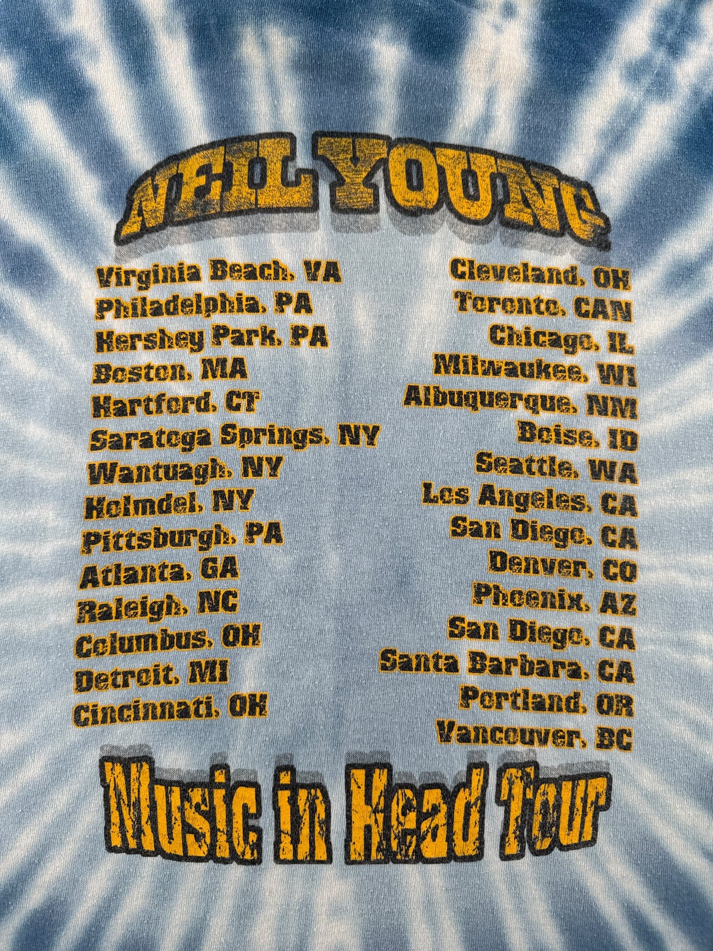 Back of Vintage 2000 Neil Young Music in Head Tour Tie Dye Tee SZ L (Fits M)