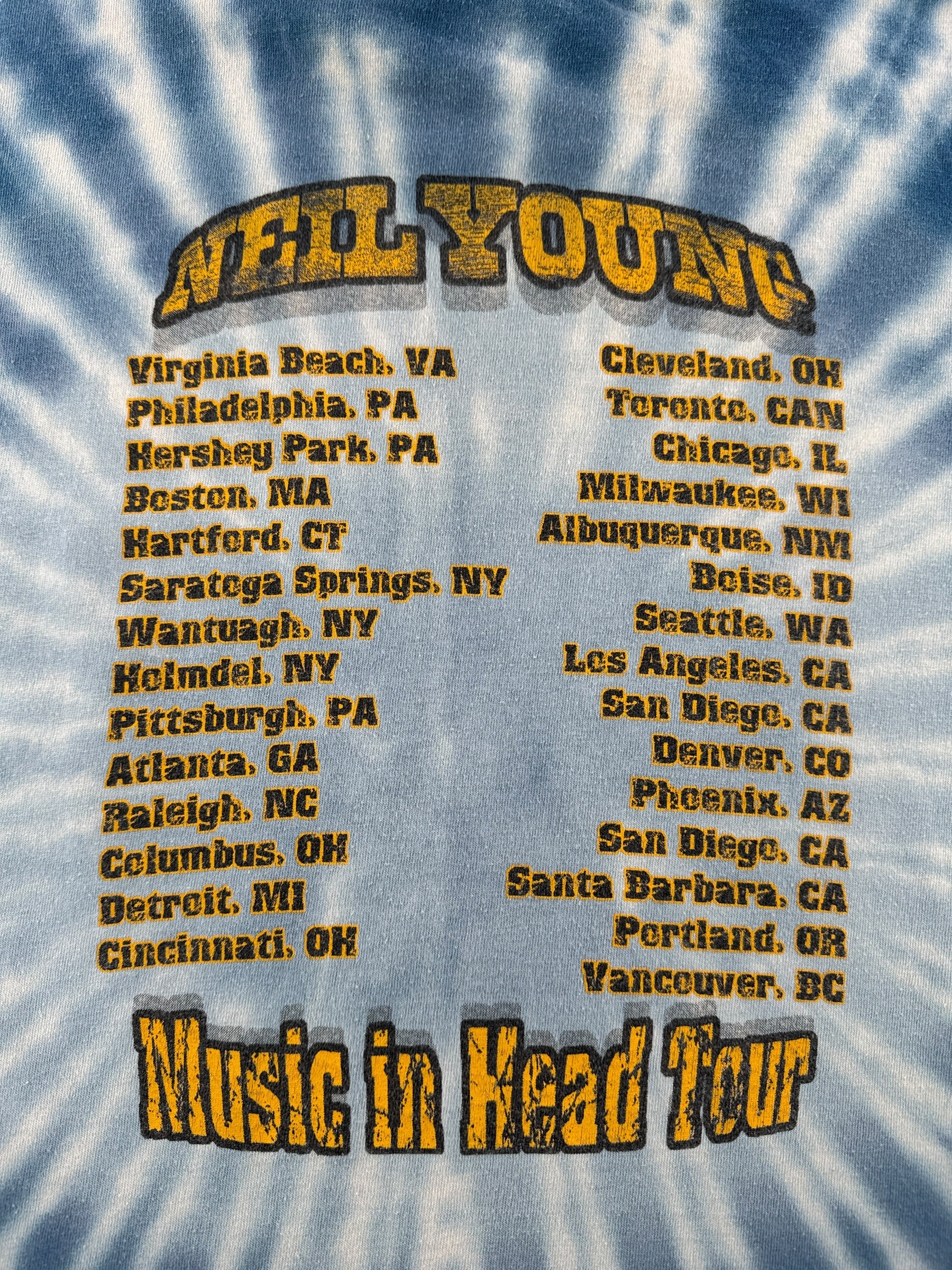 Back of Vintage 2000 Neil Young Music in Head Tour Tie Dye Tee SZ L (Fits M)