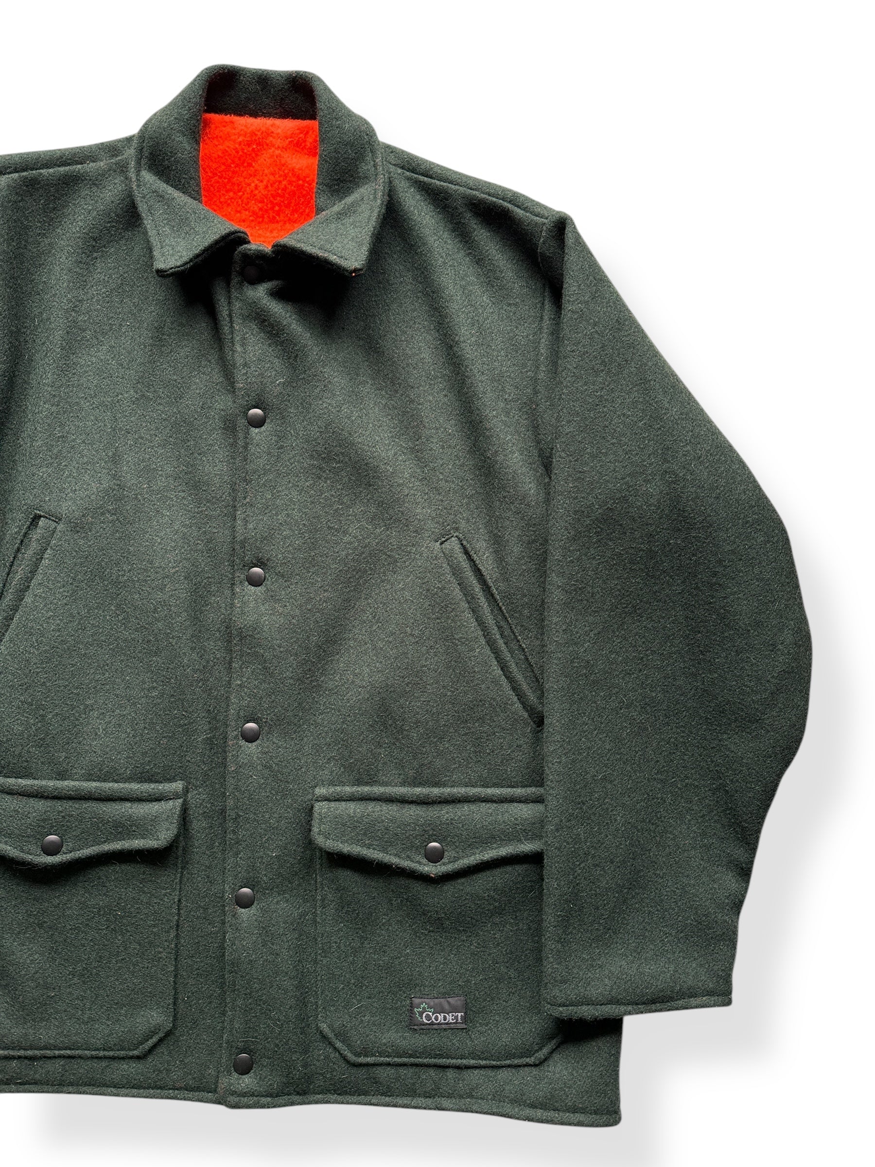Front Left of Codet Green Wool Hunting Jacket SZ XL