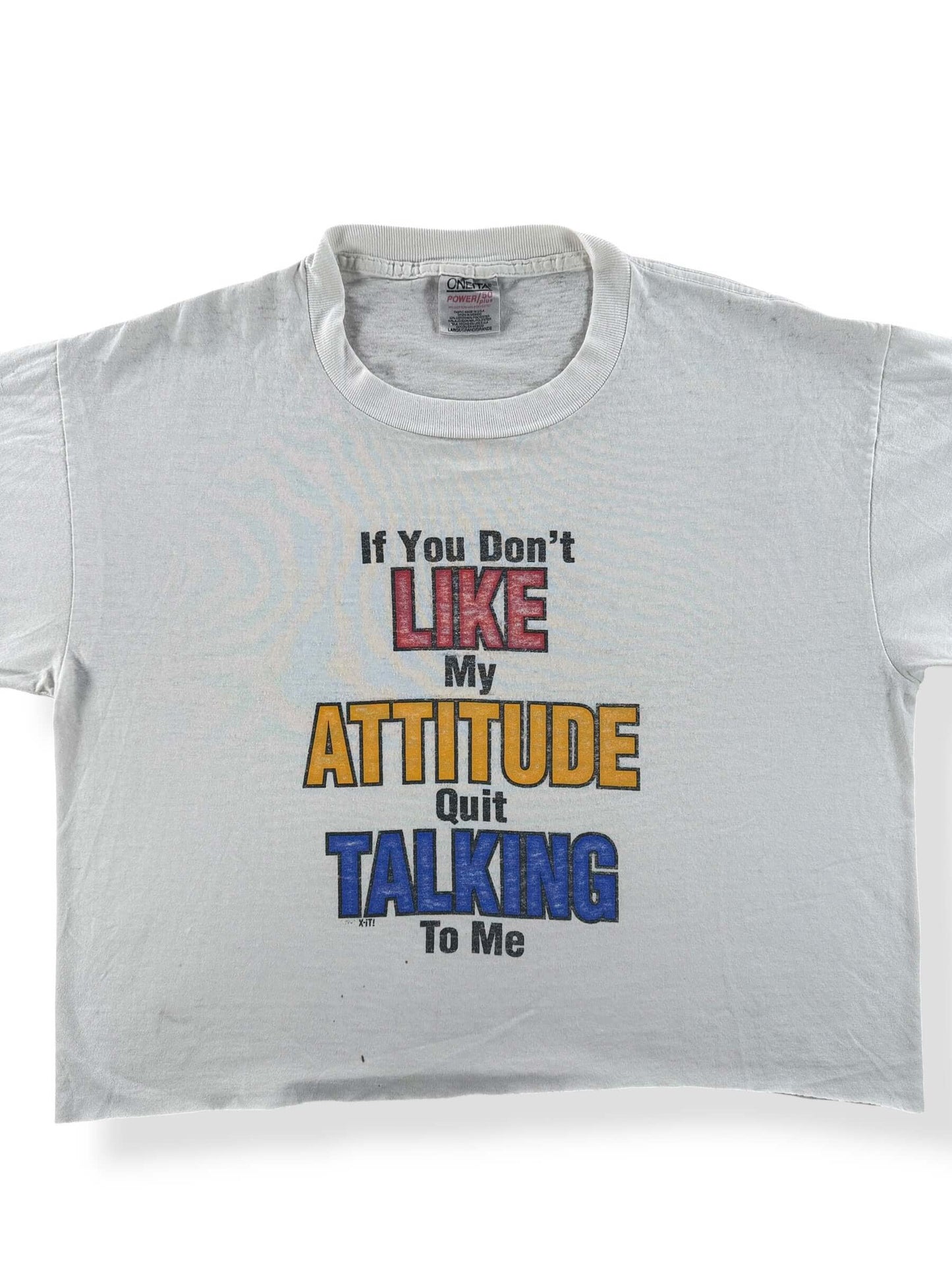 Front Close Up of Vintage Attitude Crop Top SZ L