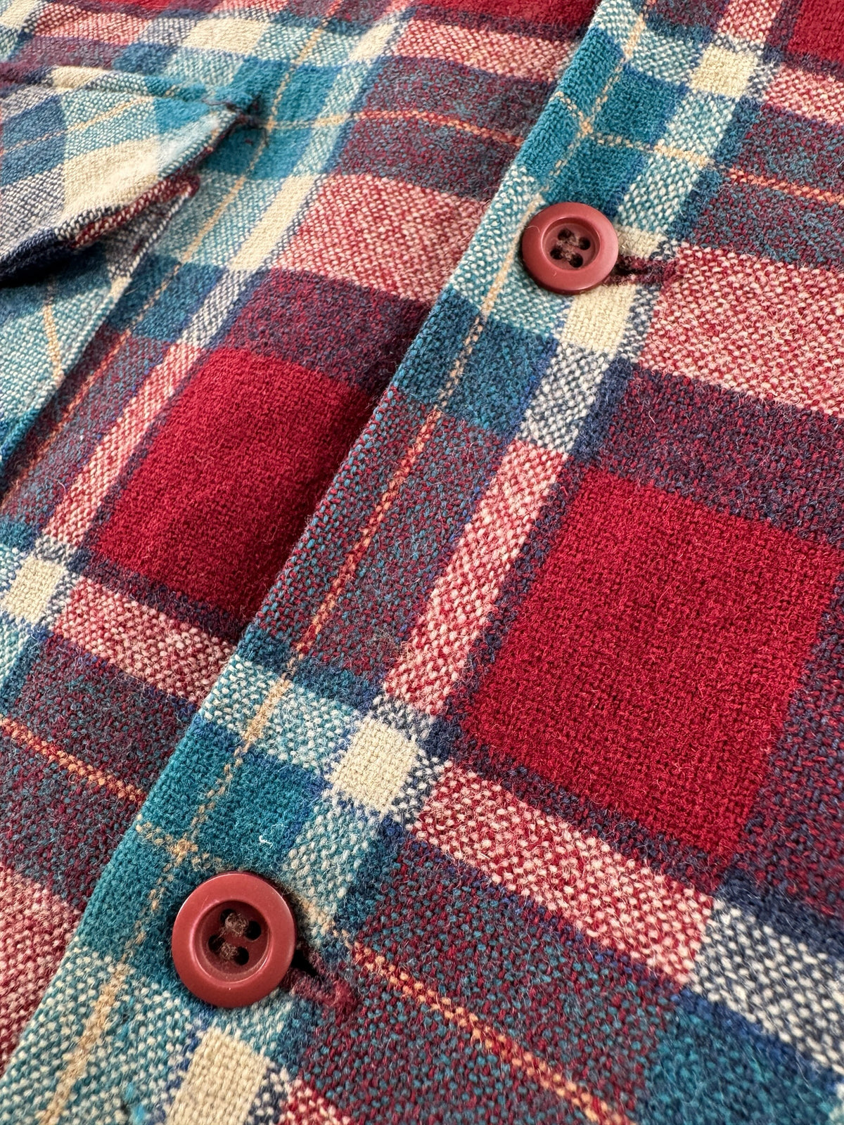 Buttons on Vintage Pendleton Maroon Plaid Board Shirt W/ Elbow Pads SZ L - AS IS