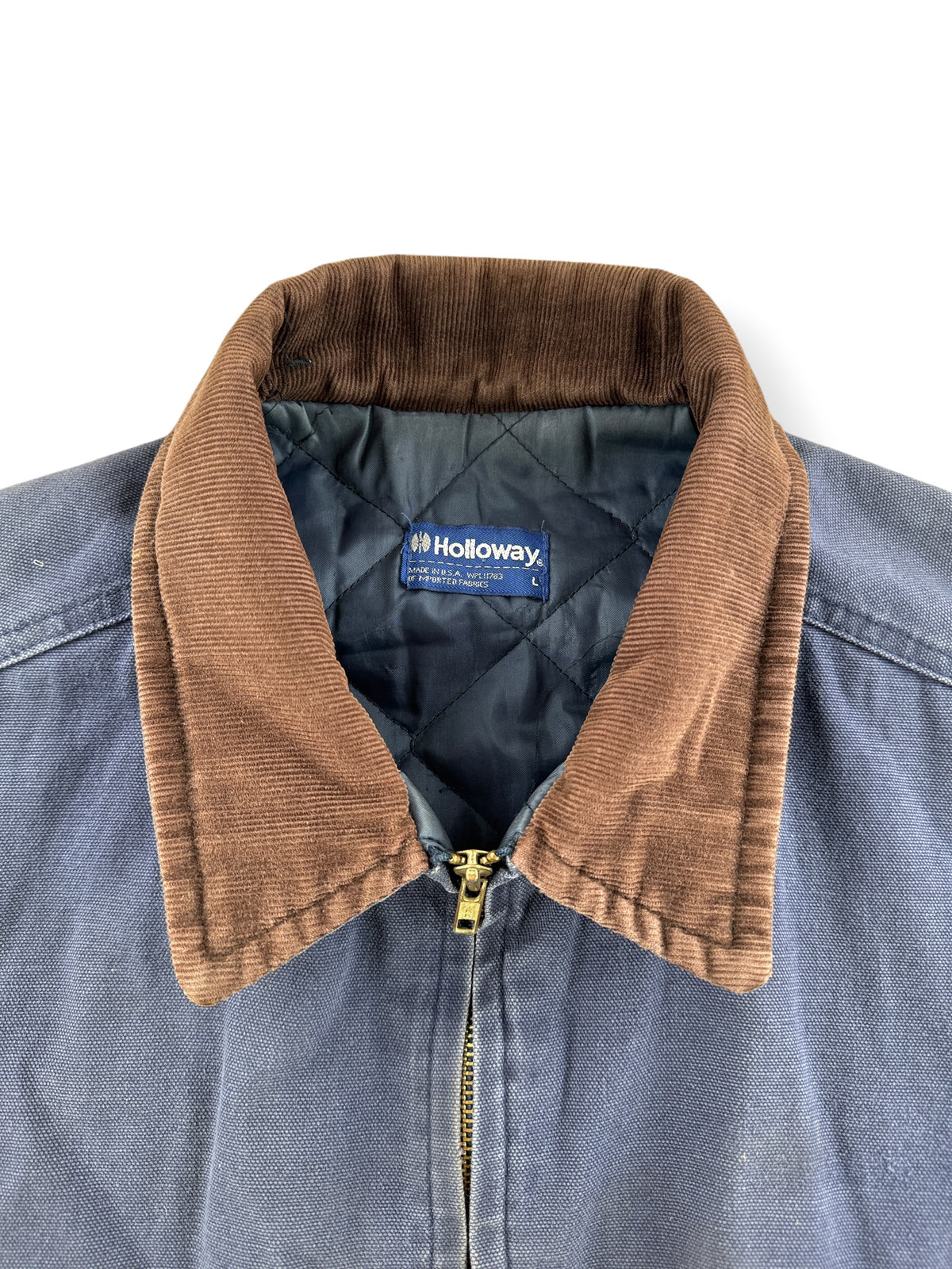 Collar on Vintage Holloway Navy Work Jacket SZ L