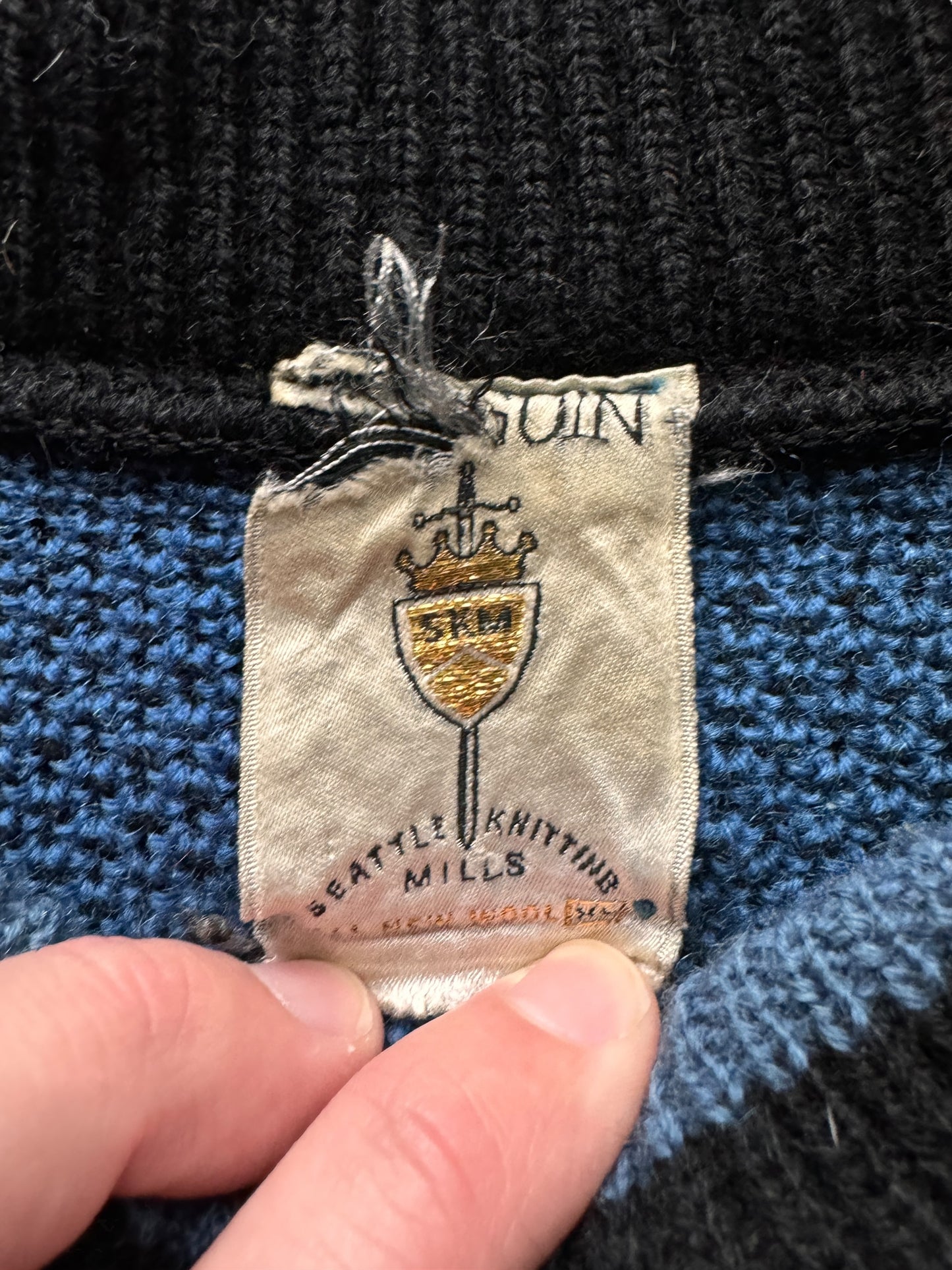 tag on Vintage Seattle Knitting Mills Zip-Up Sweater SZ L