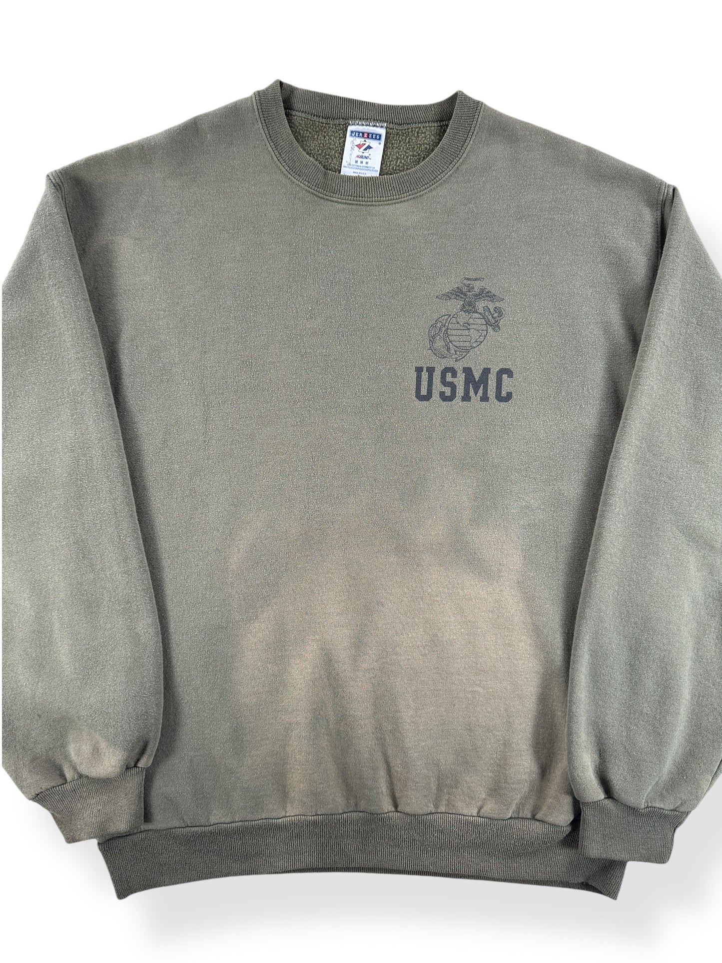 Front Close Up of Vintage USMC Sunfaded Crewneck SZ M