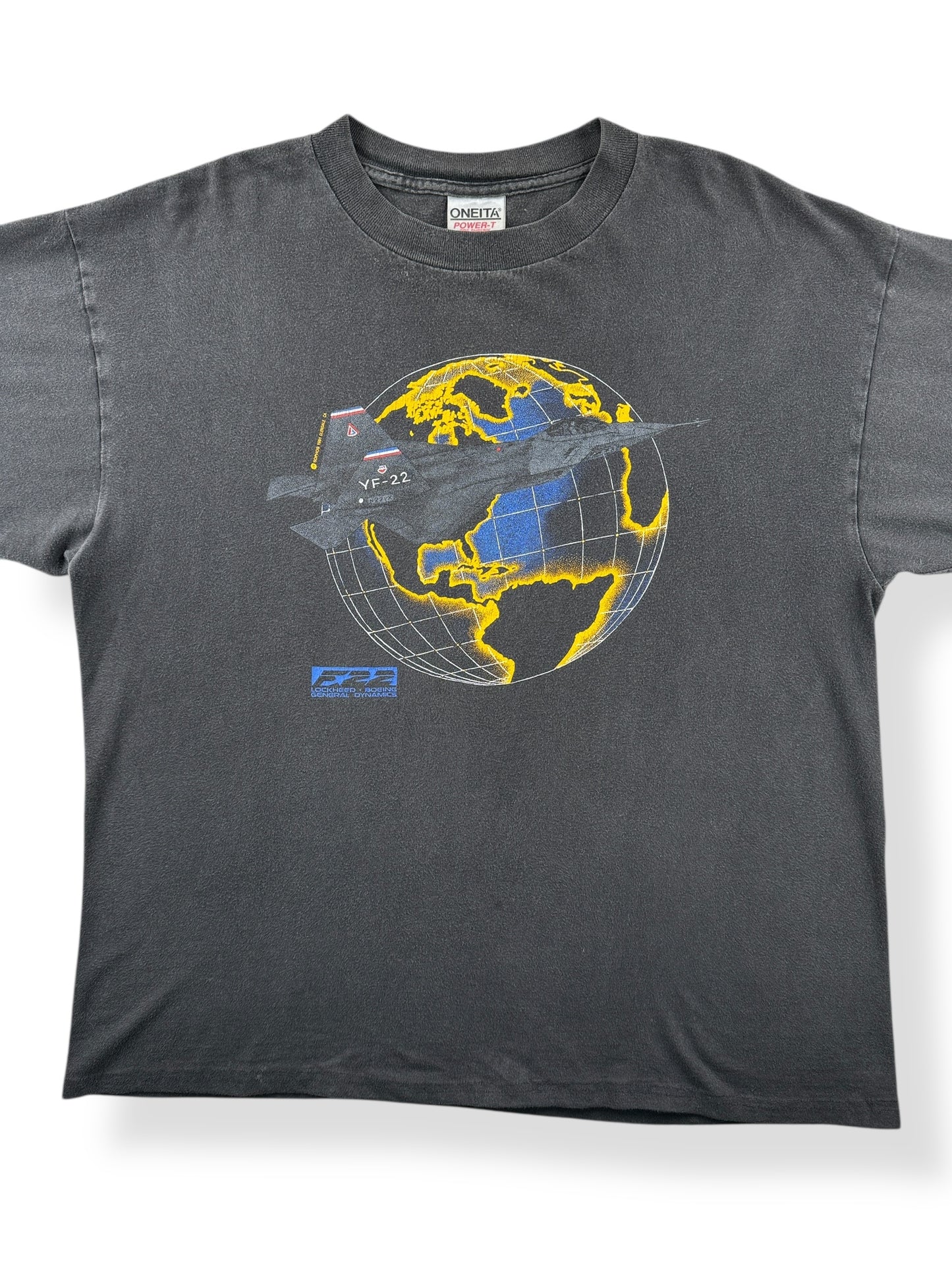 Front Close Up of Vintage Fighter Jet Tee SZ XL