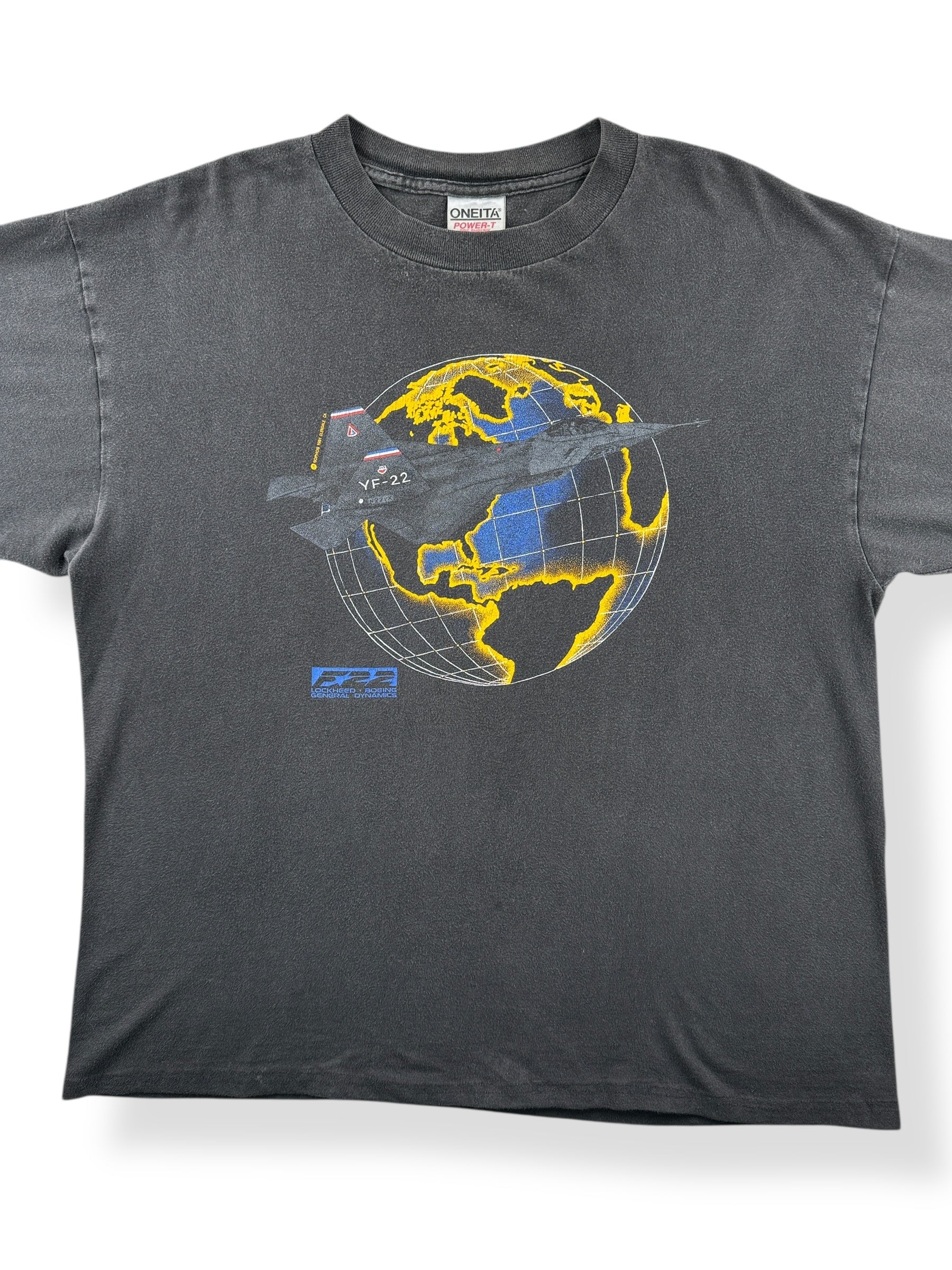 Front Close Up of Vintage Fighter Jet Tee SZ XL