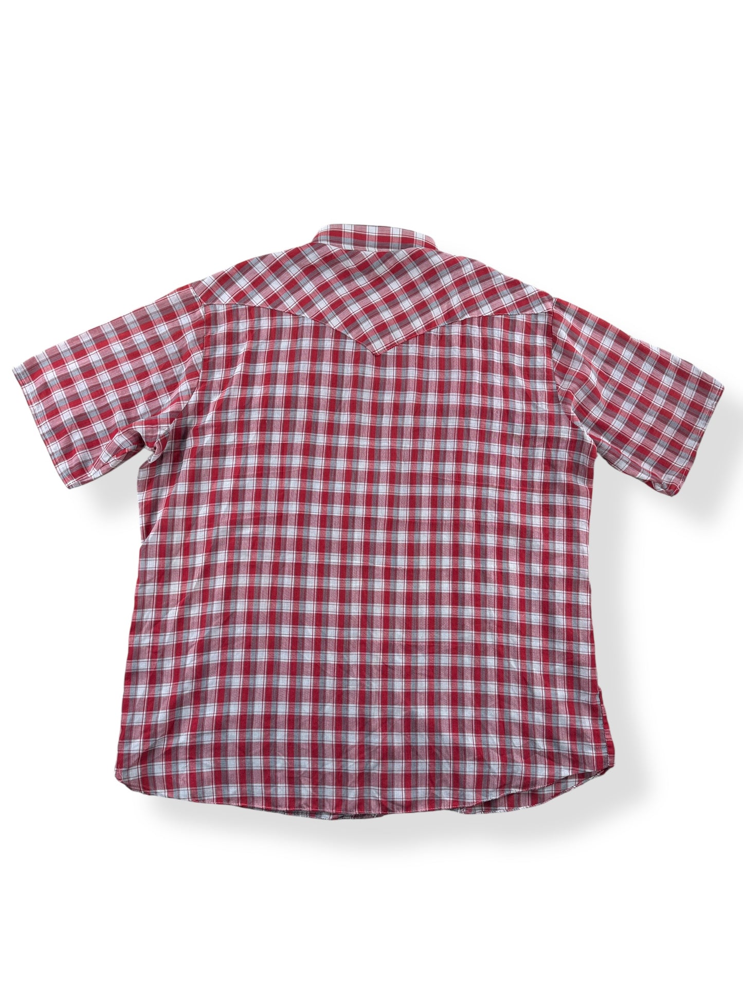 Back of Vintage Ely Plains Short Sleeve Pearl Snap SZ XL
