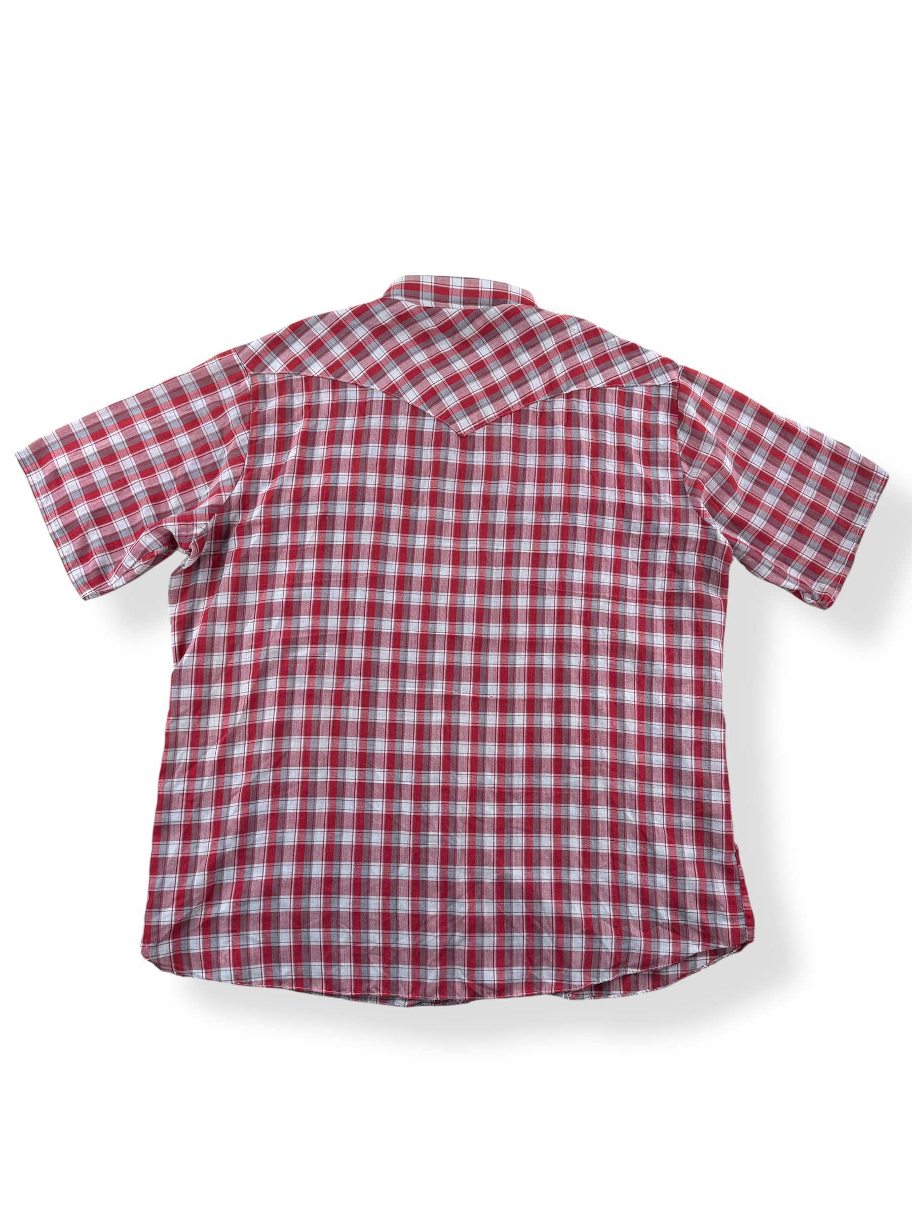 Back of Vintage Ely Plains Short Sleeve Pearl Snap SZ XL