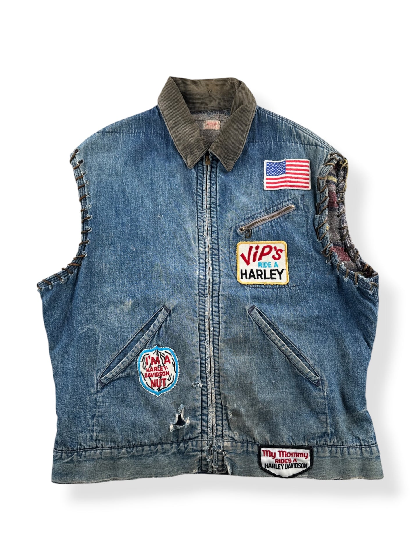 Front of Vintage 50s Hurcules Denim Biker Vest SZ L - AS IS