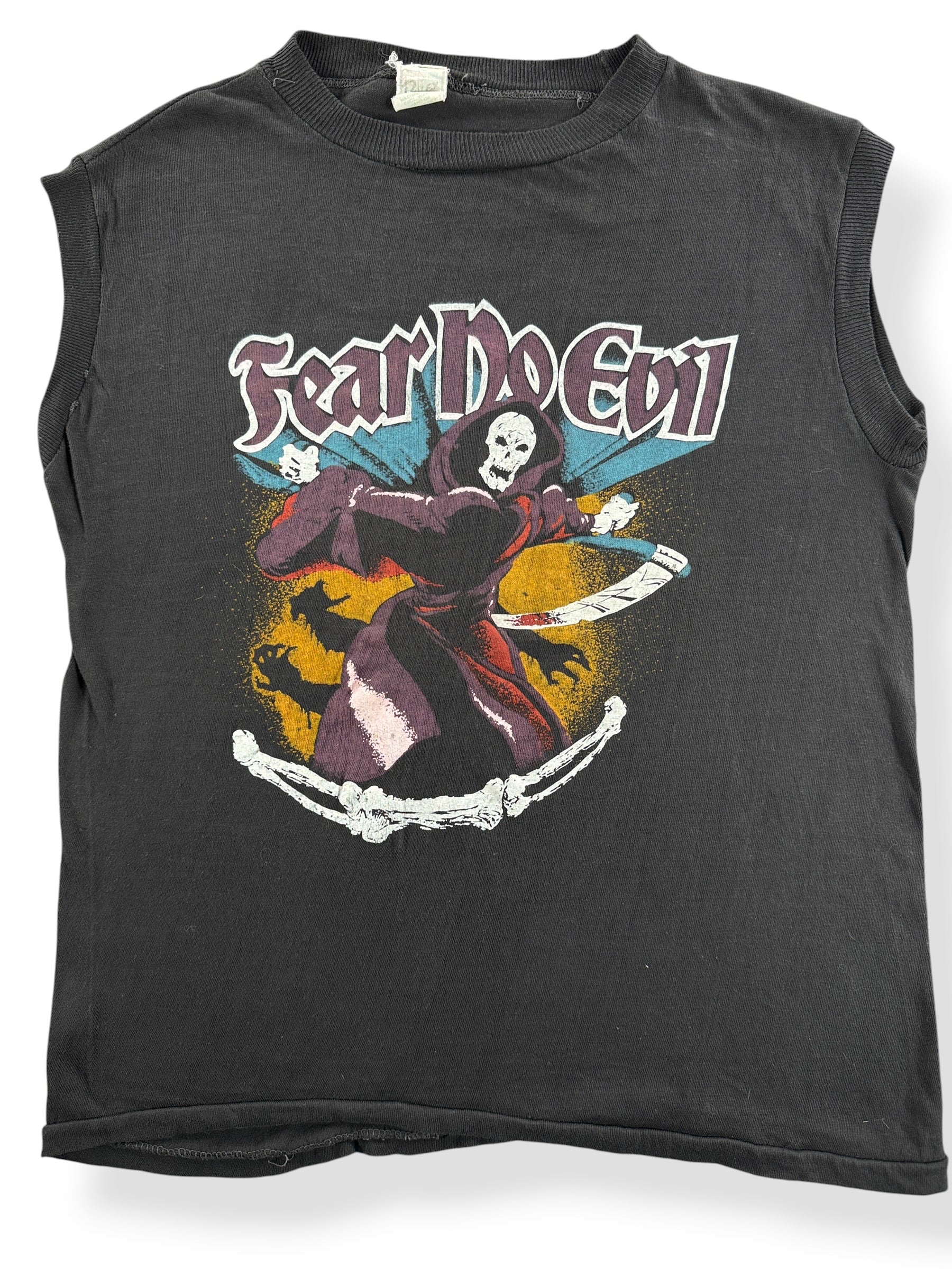 Front Close Up of Vintage Fear No Evil Tank Top SZ L (Fits M)