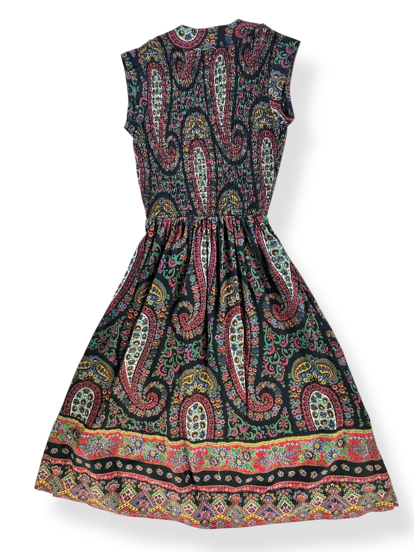 Back view of 1970s Paisly Midi Dress S