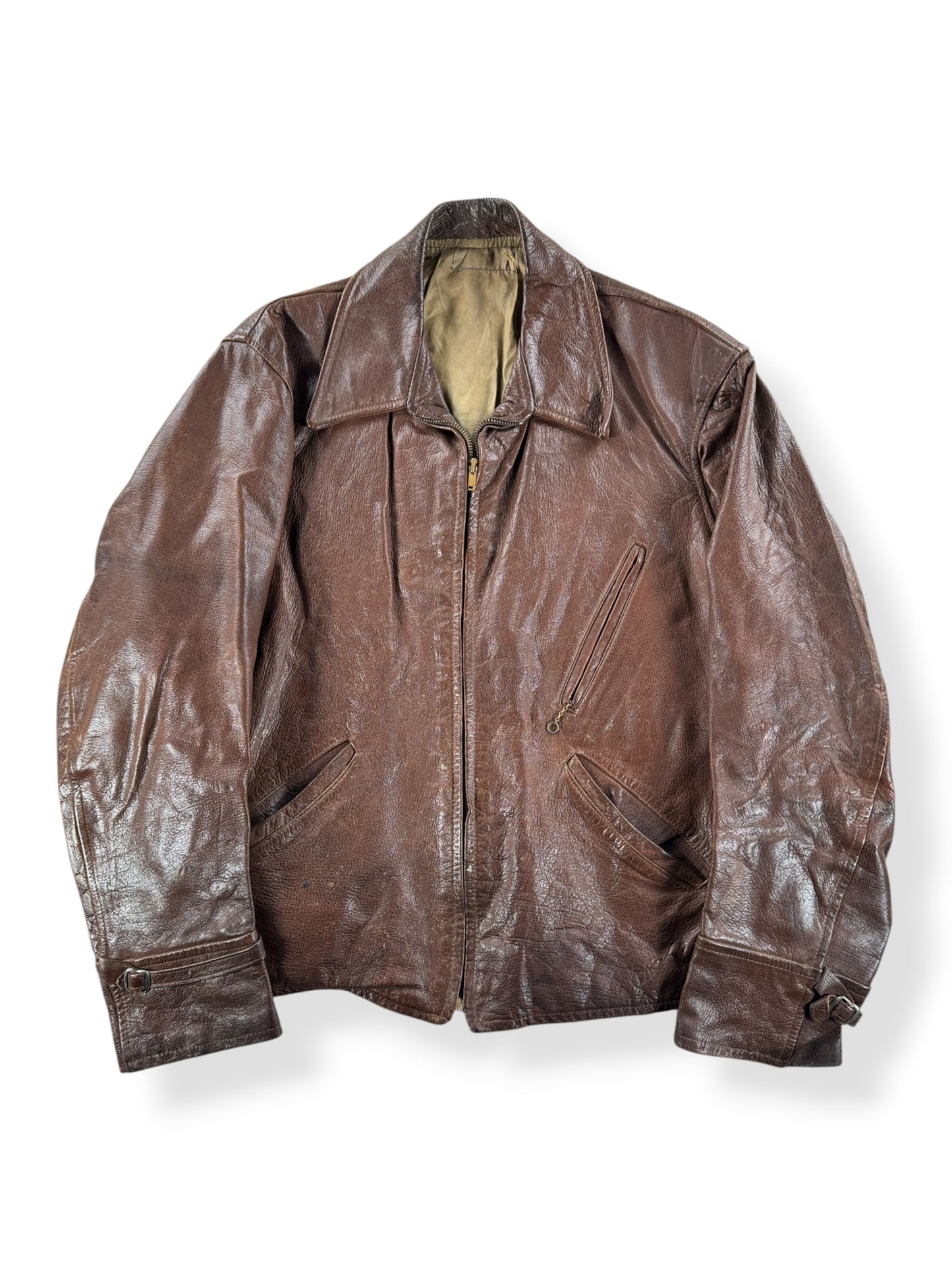 Front of Vintage Brown Goatskin Leather Jacket SZ M