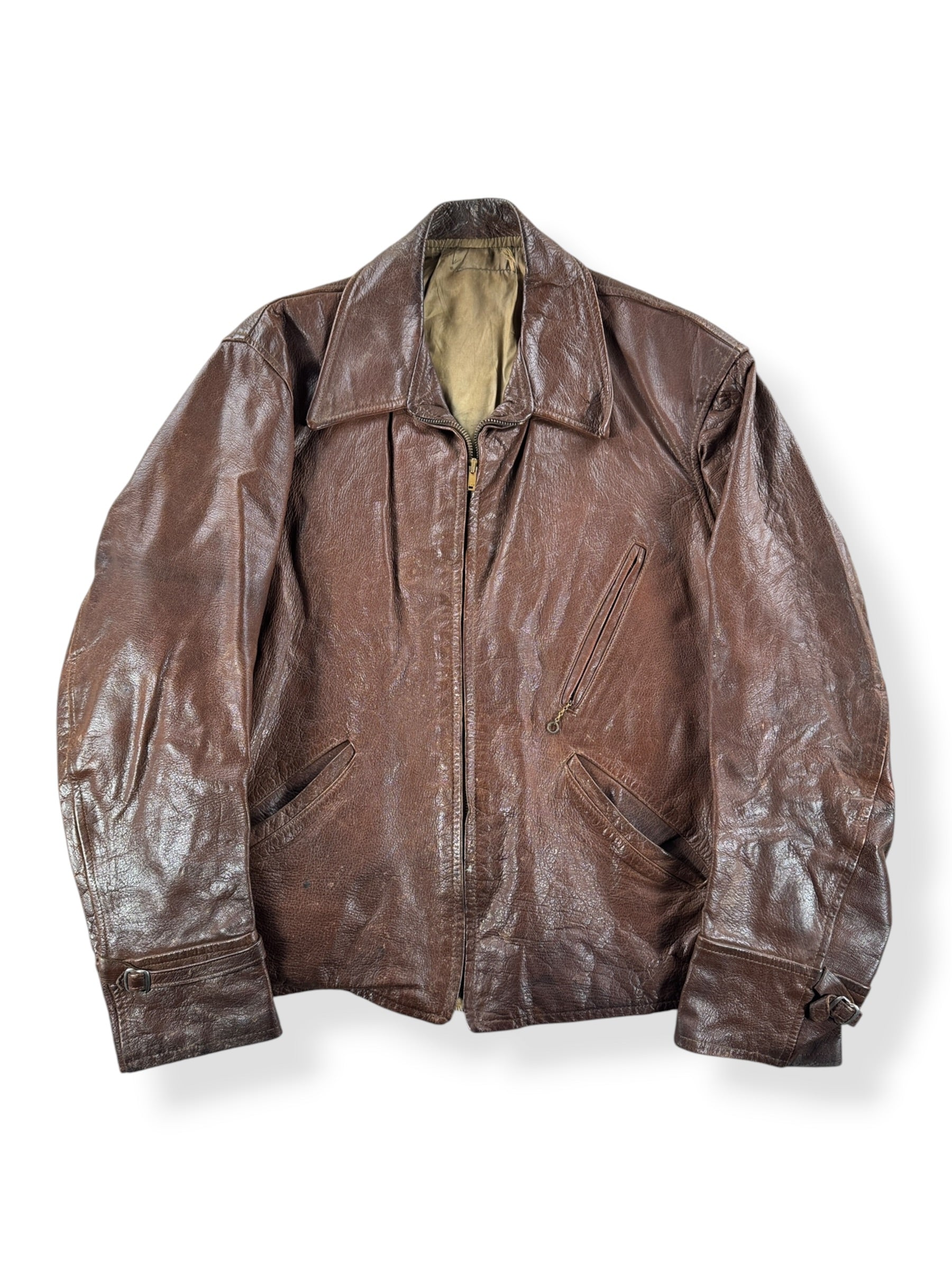 Front of Vintage Brown Goatskin Leather Jacket SZ M