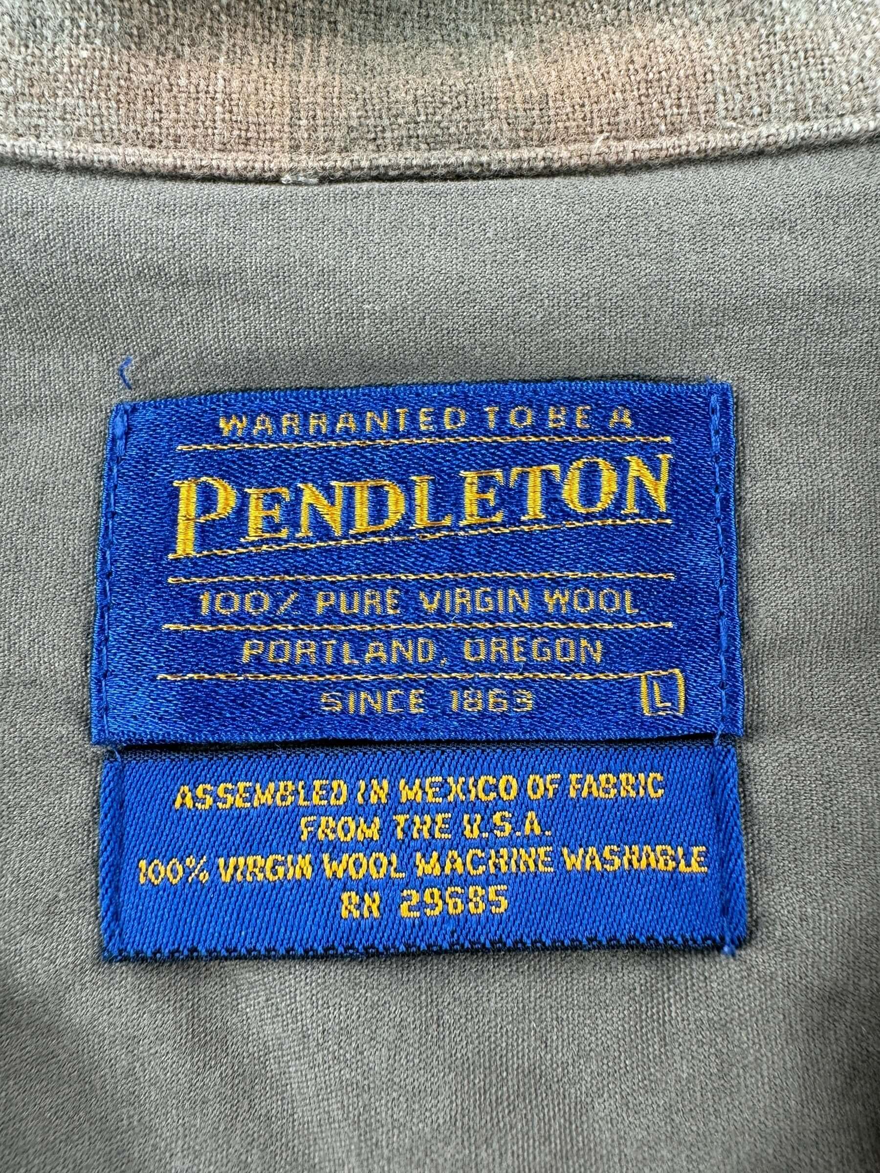 Tag on Vintage Made in Mexico Pendleton Beige & Green Plaid Board Shirt SZ L