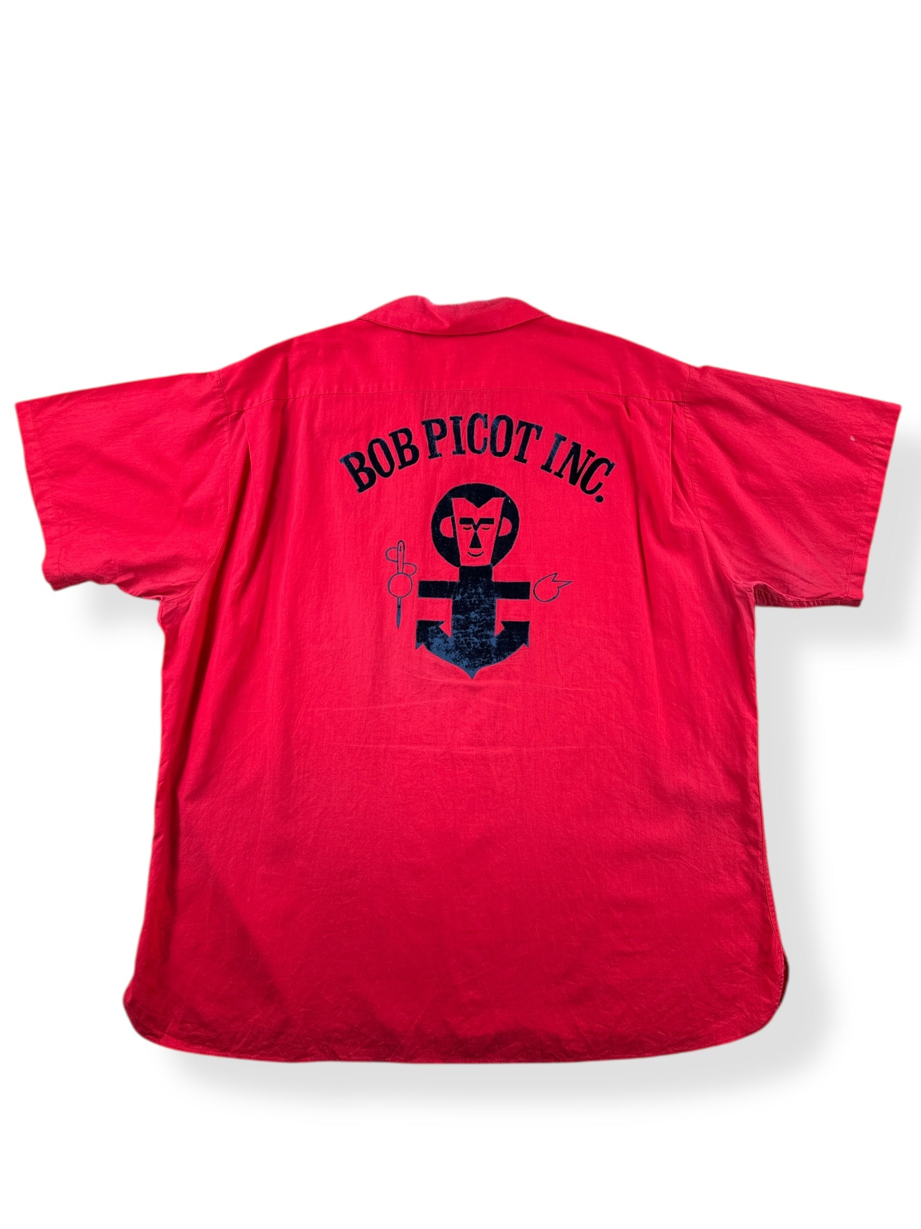 Back of Vintage Seattle Marine Upholsterer Bob Picot Inc Bowling Shirt SZ XL