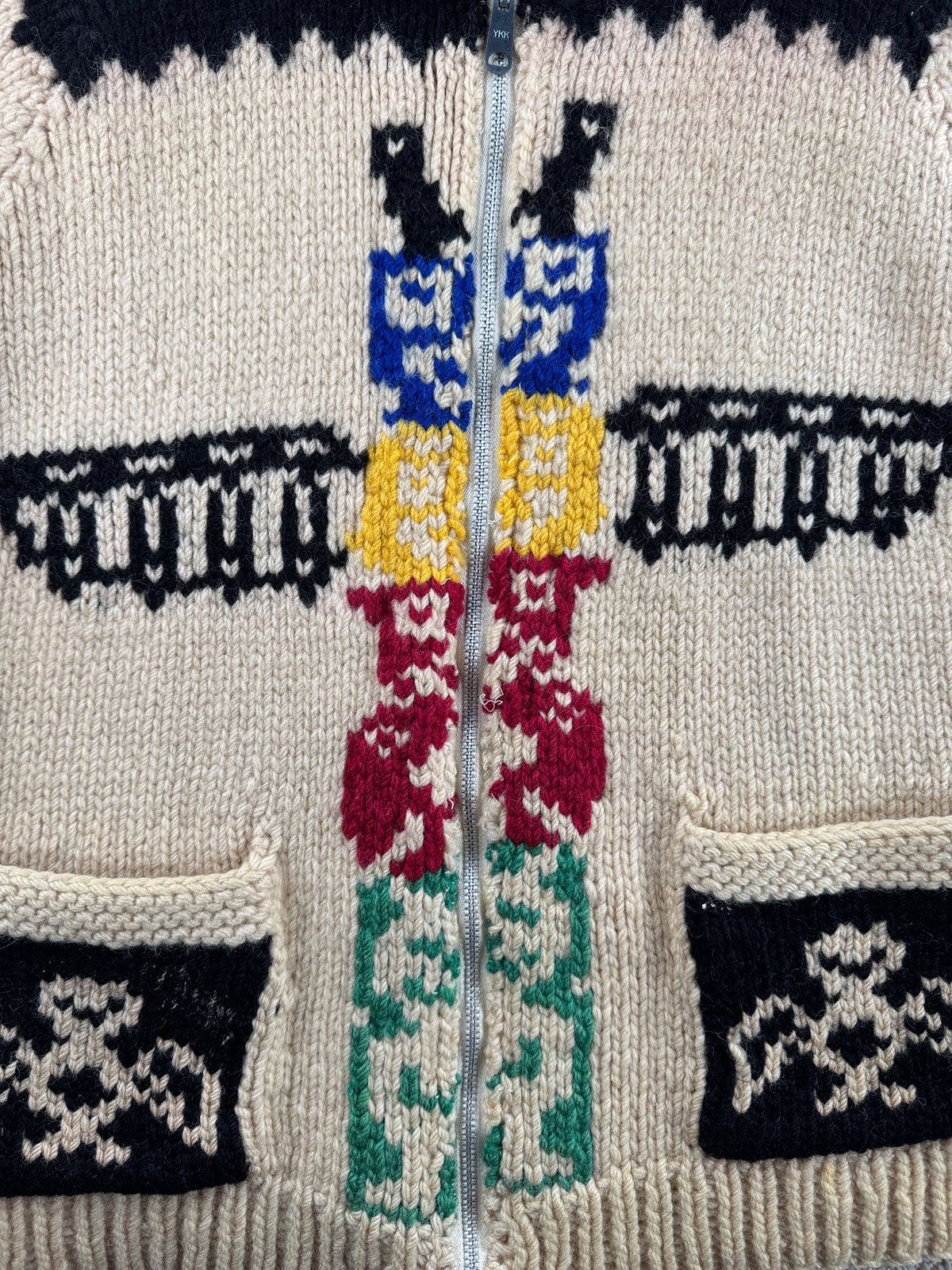 Totem pattern on Vintage Totem Thunderbird Cowichan Sweater SZ S
