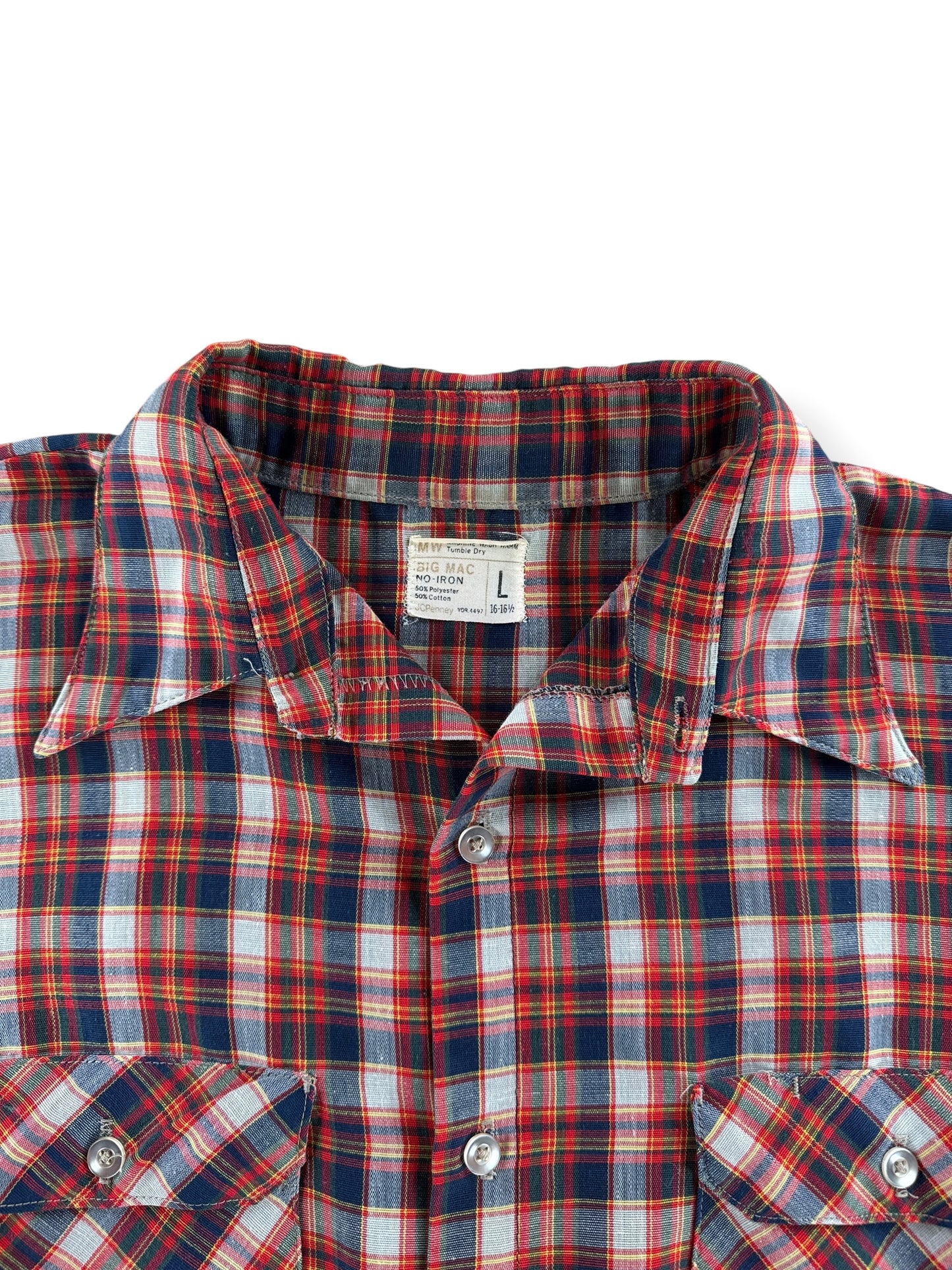 Collar on Vintage Cropped Big Mac Plaid Shirt SZ L