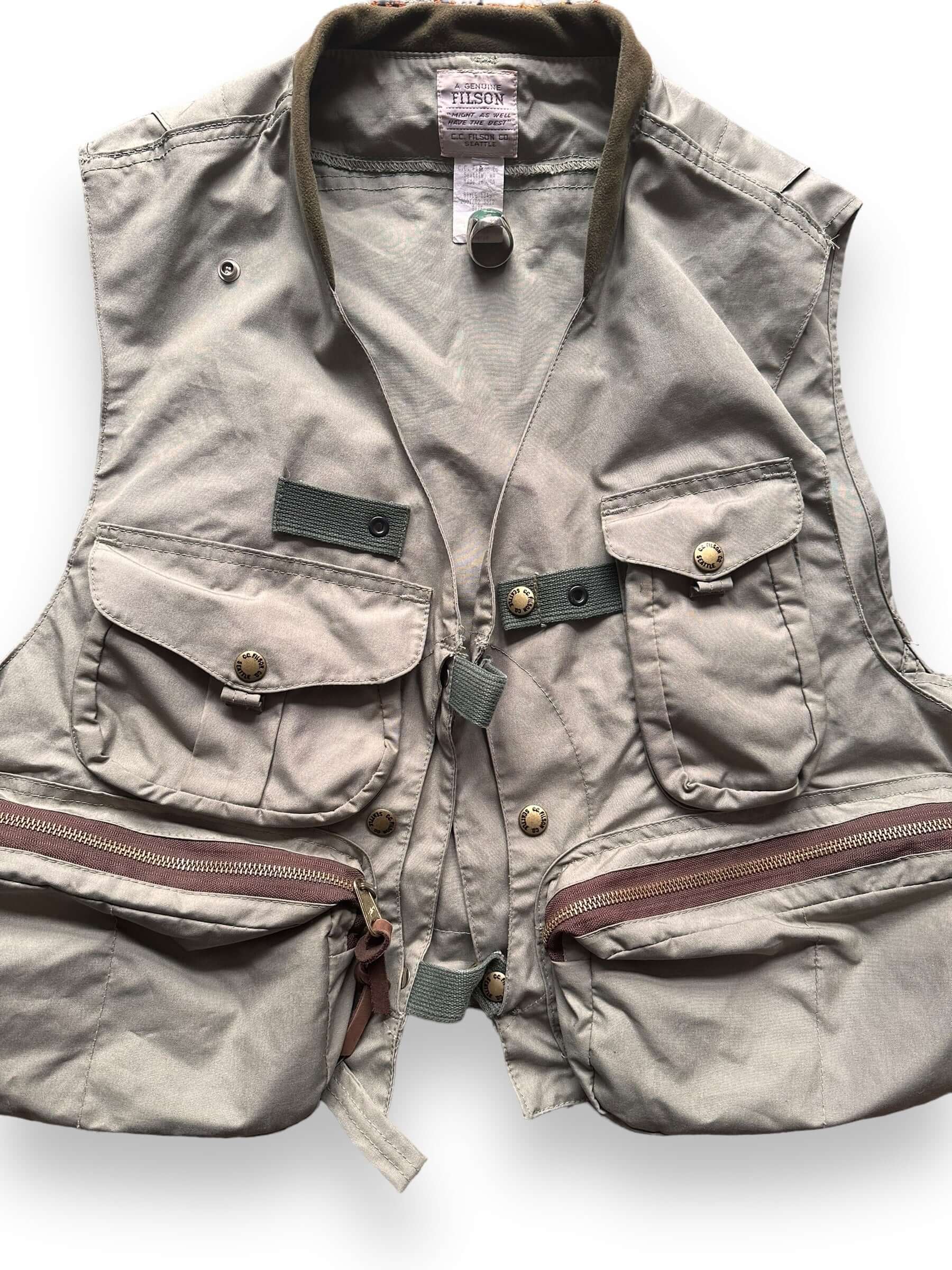 Front Detail on Vintage Talon Era Filson Fly Fishing Vest Style 134S SZ M