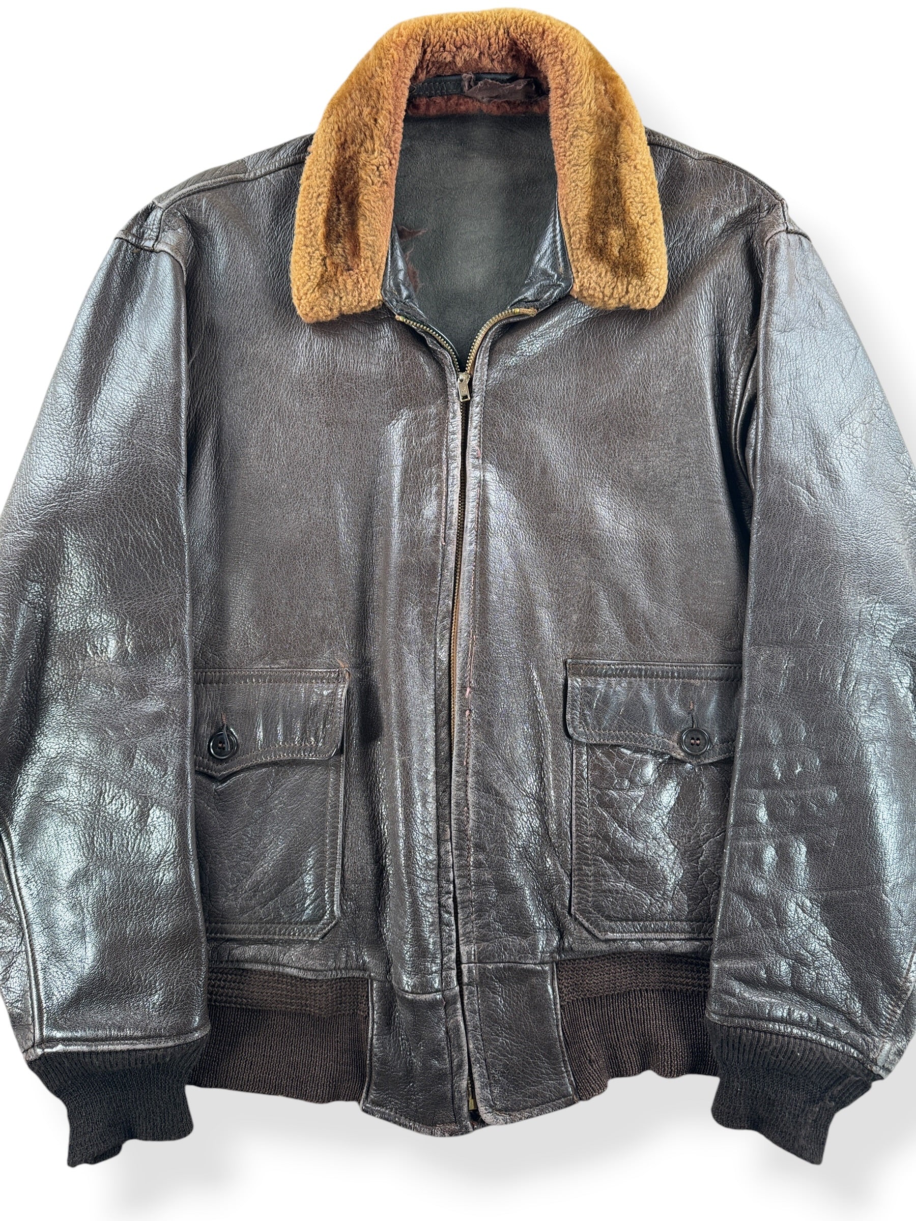 Front Close Up of Vintage Leather M422 Flight Jacket SZ M AS IS