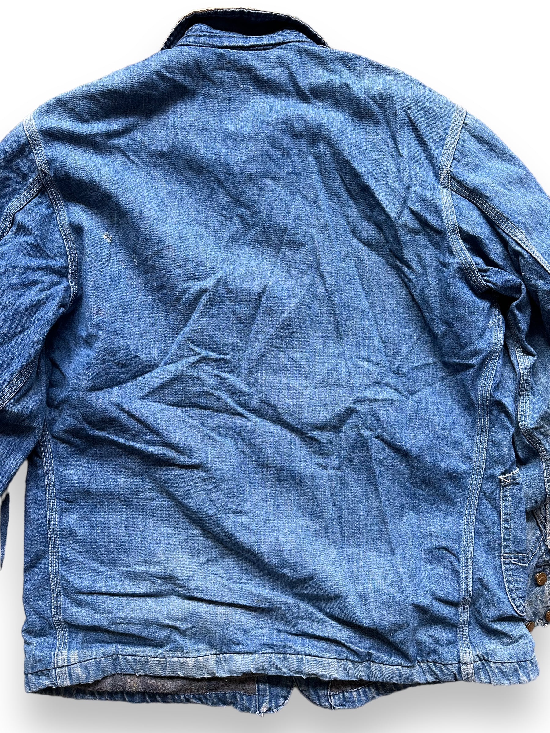 Rear Detail on Vintage Blanket Lined Lee Denim Chore Jacket SZ XL| Vintage Denim Workwear | Seattle Vintage Workwear