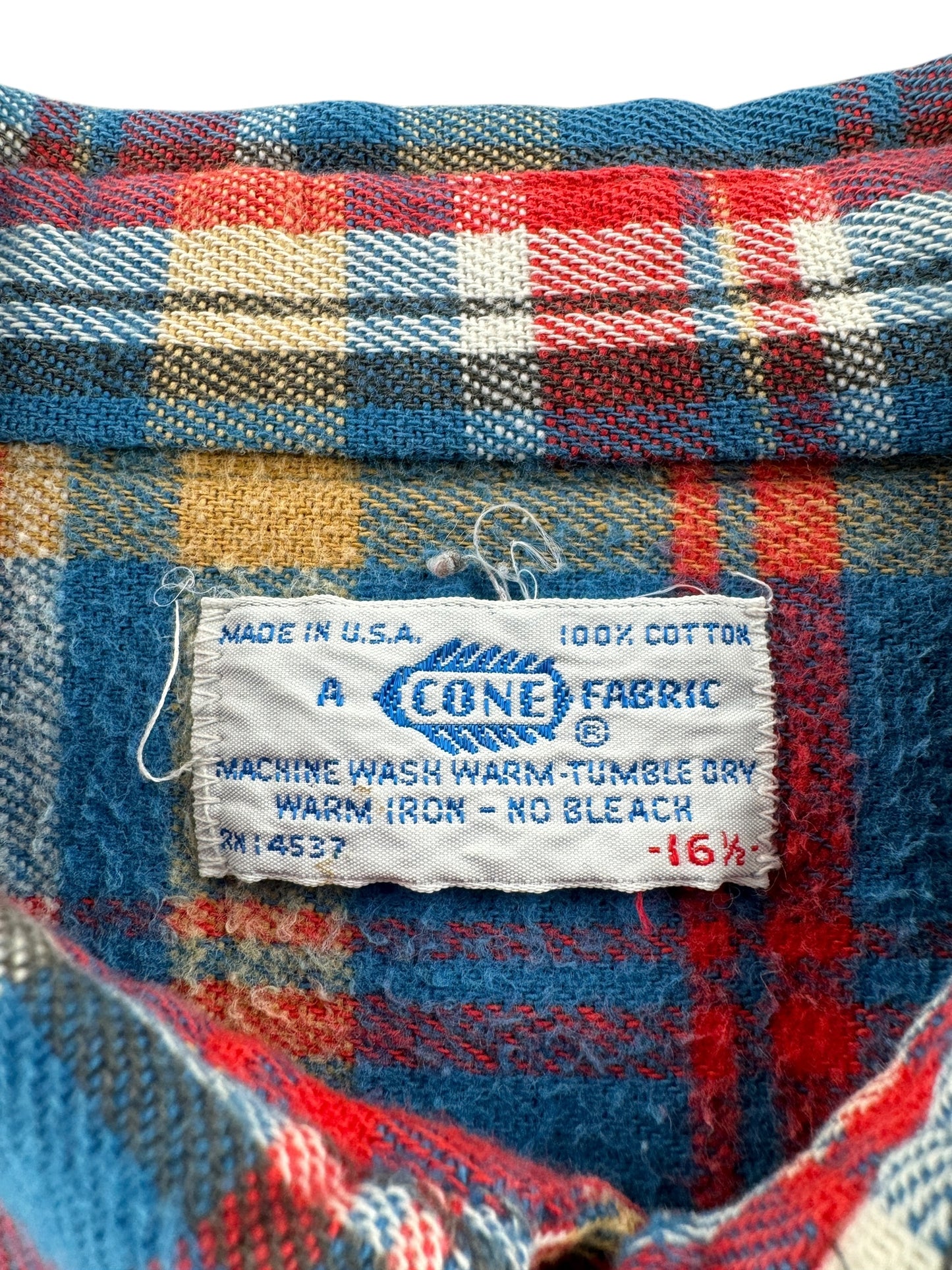 Tag on Vintage Cone Fabric Cotton Flannel SZ XL