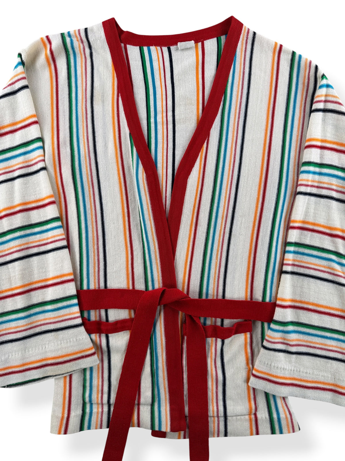 Close-up of Vintage 70s Rainbow Stripe Cardigan SZ S/M