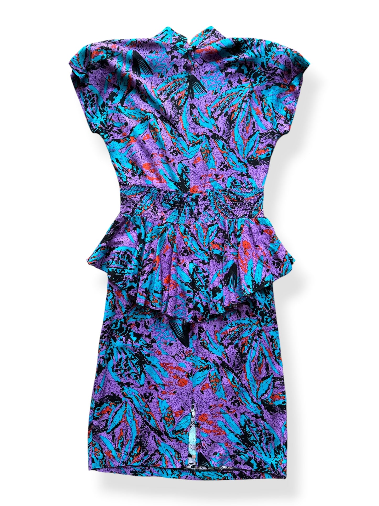 Back of Vintage 80s Paint Splash Peplum Dress SZ 7