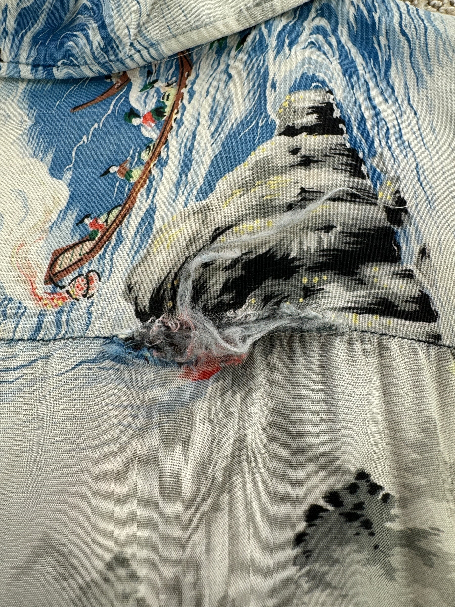 Damage on Vintage Penney's Aloha Shirt SZ XL AS IS