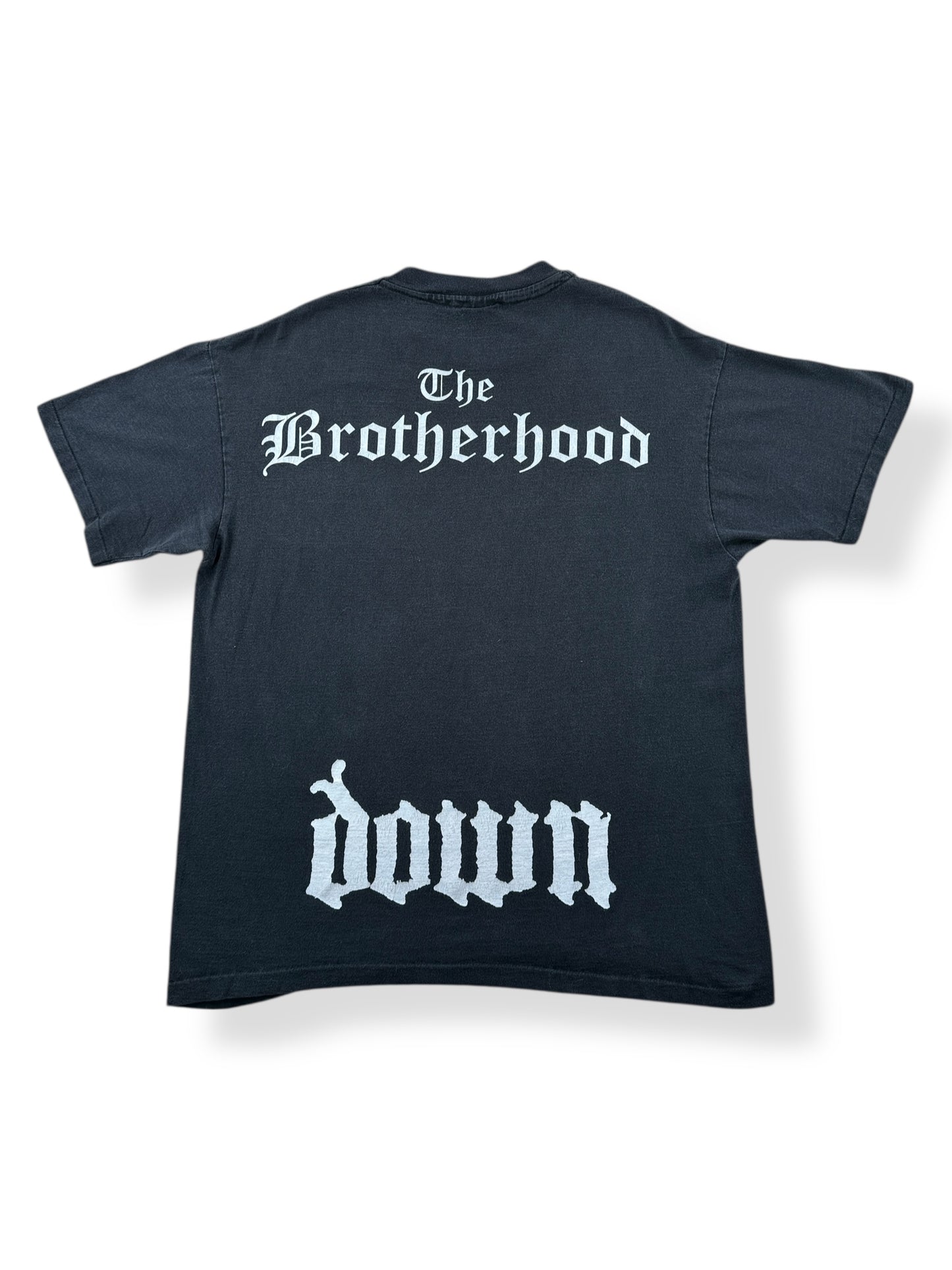 Back of Vintage Down Brotherhood of Eternal Sleep Liquid Blue Tee SZ XL