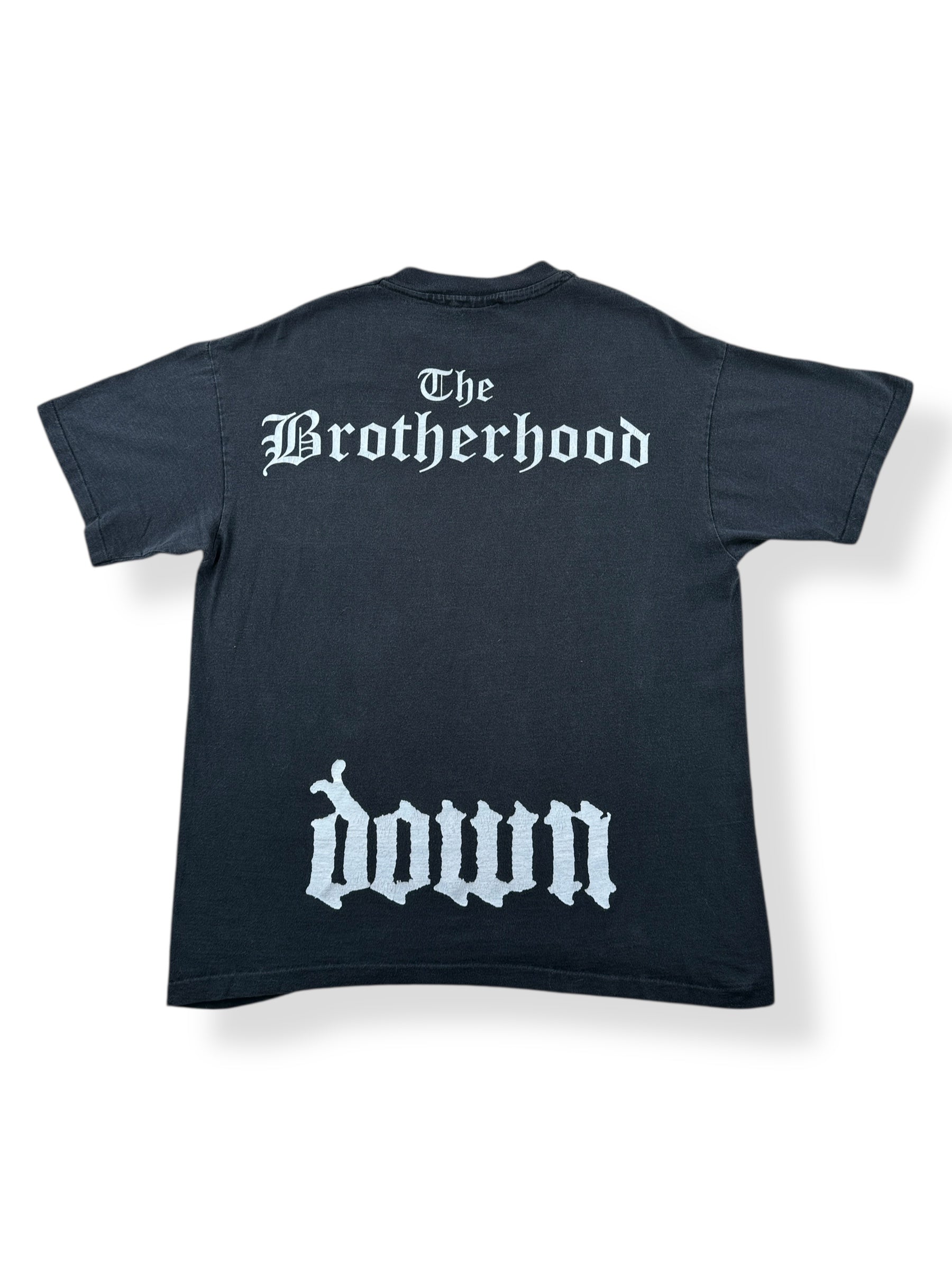 Back of Vintage Down Brotherhood of Eternal Sleep Liquid Blue Tee SZ XL