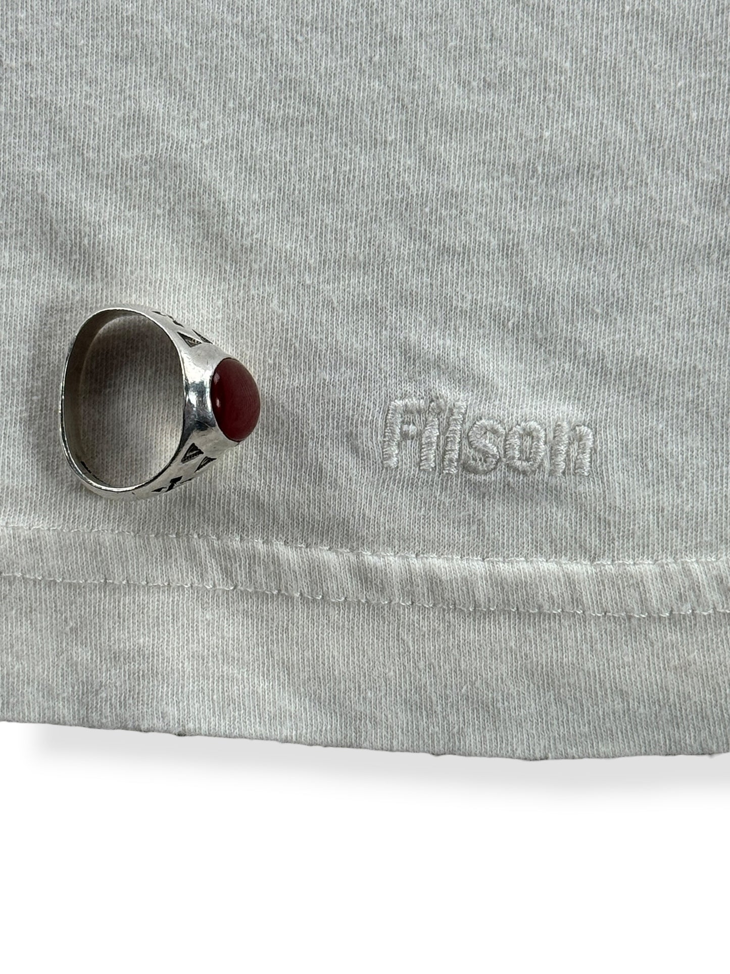 Embroidered Filson logo on botom hem of Filson Popeye Tee SZ XS