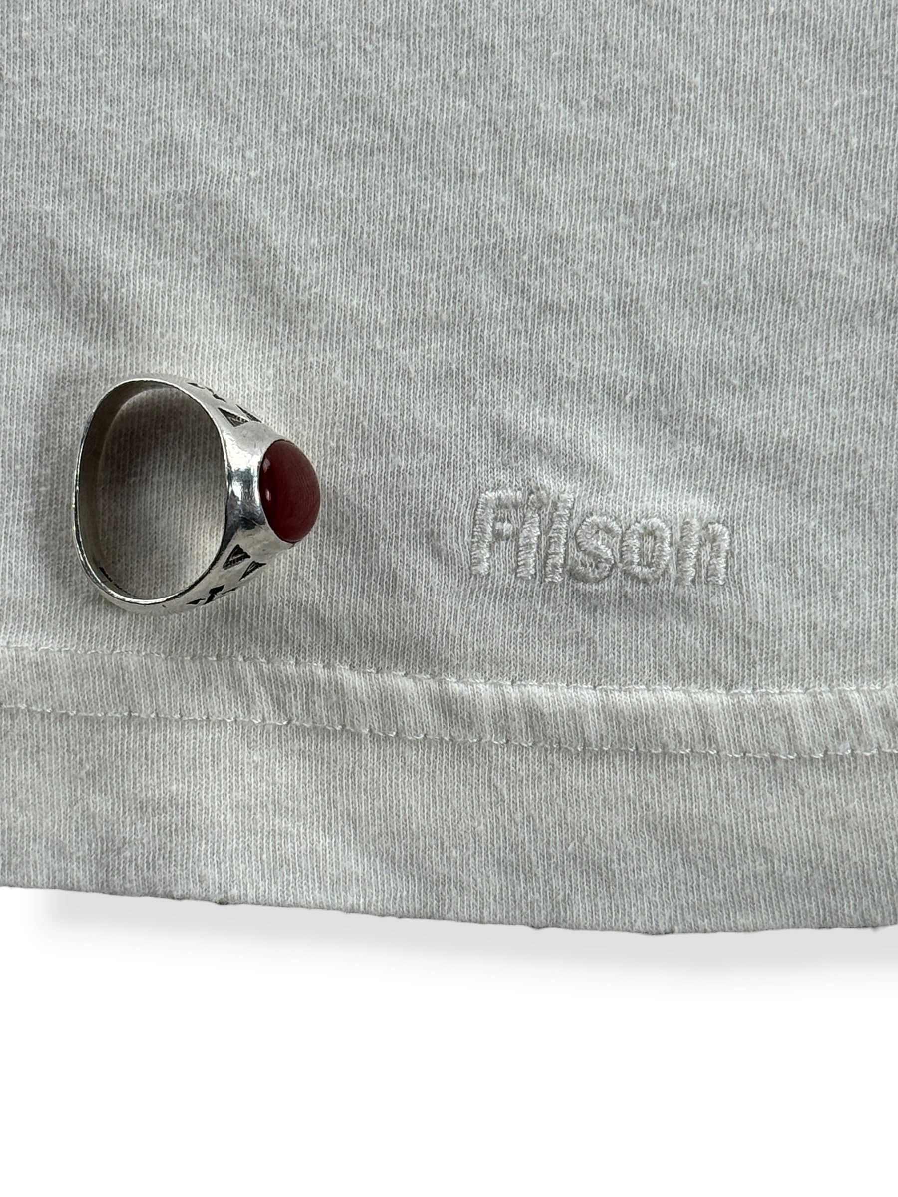 Embroidered Filson logo on botom hem of Filson Popeye Tee SZ XS
