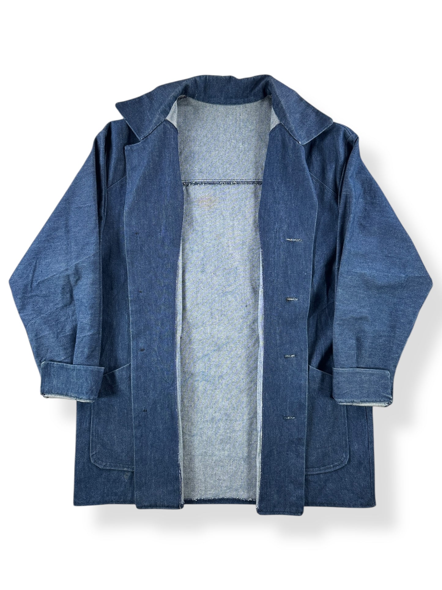 Inside of Production Sample or Handmade Denim Chore Coat SZ XL