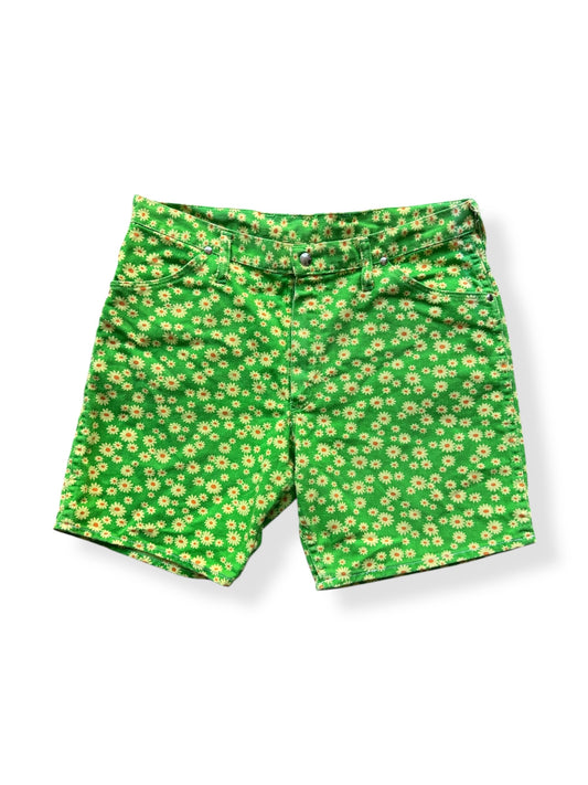 Front of Vintage Miss Wrangler Green Floral Shorties W33