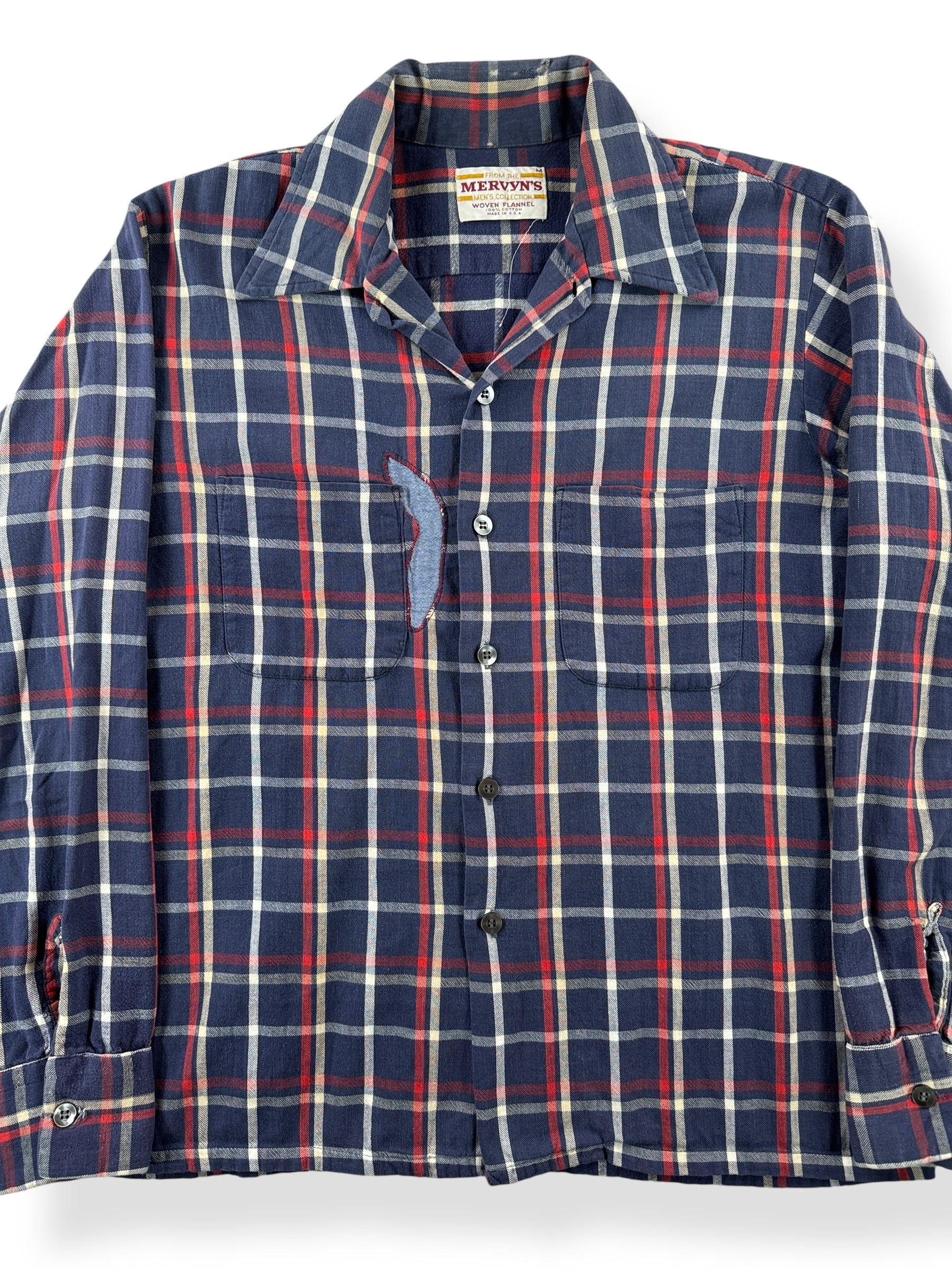 Front Close Up of Vintage Mervyn's Repaired Cotton Flannel SZ M